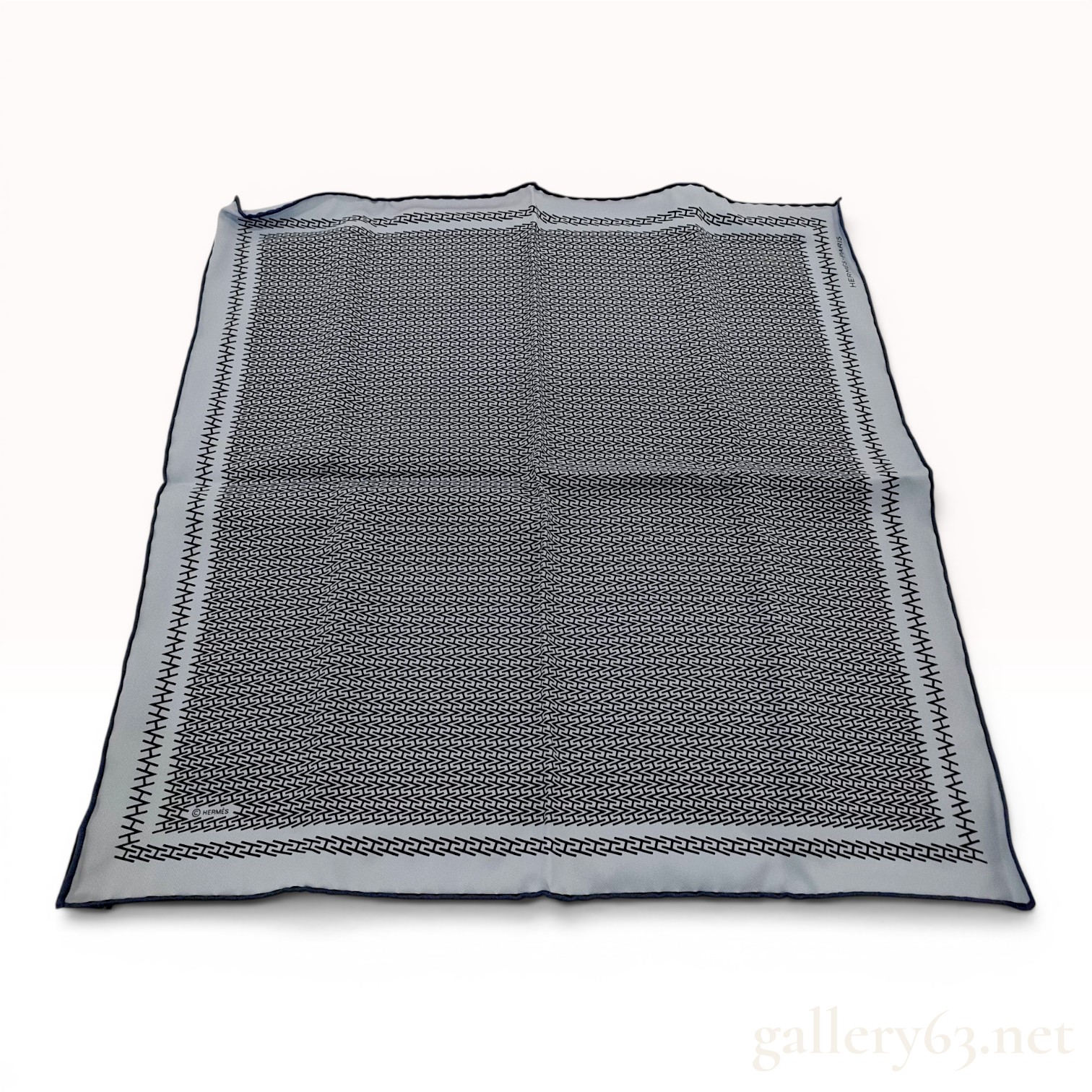 Hermes Silk Twill Pocket Square in Ciel and Marine H Geometric Pattern