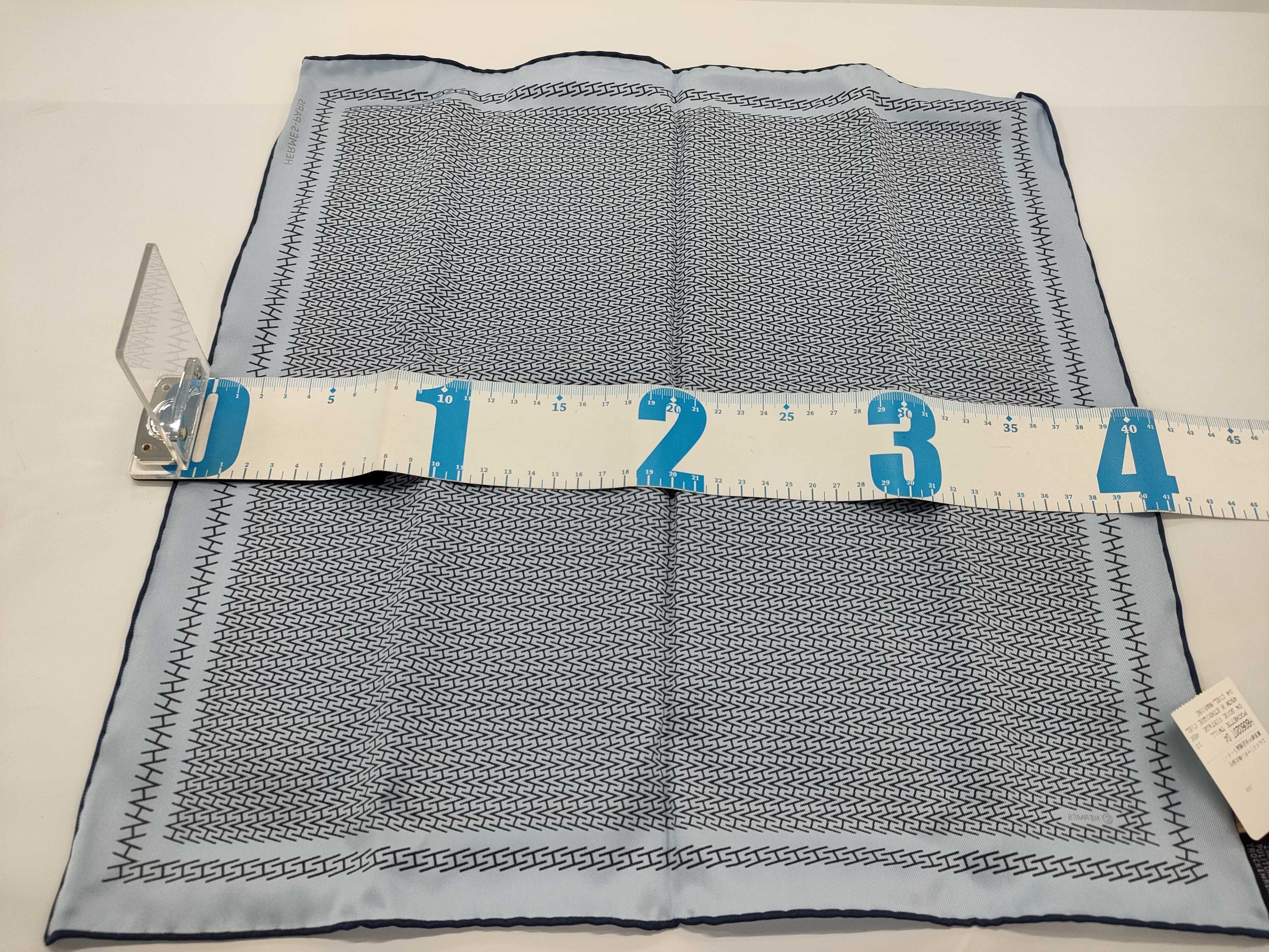Hermes Silk Twill Pocket Square in Ciel and Marine H Geometric Pattern