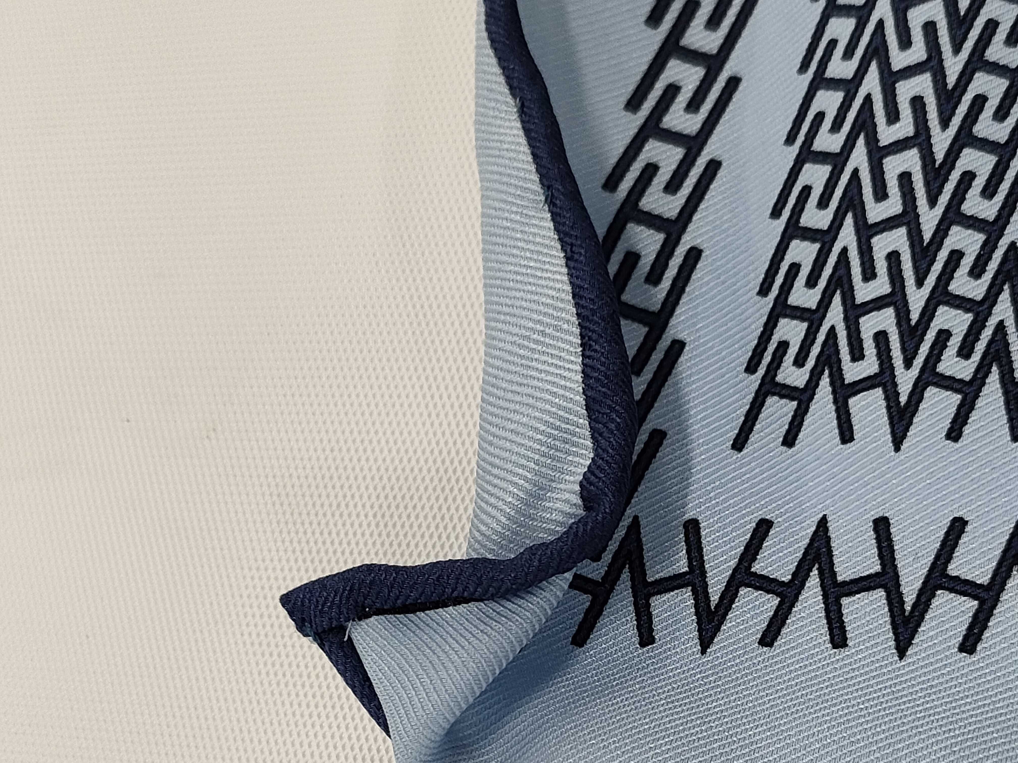 Hermes Silk Twill Pocket Square in Ciel and Marine H Geometric Pattern
