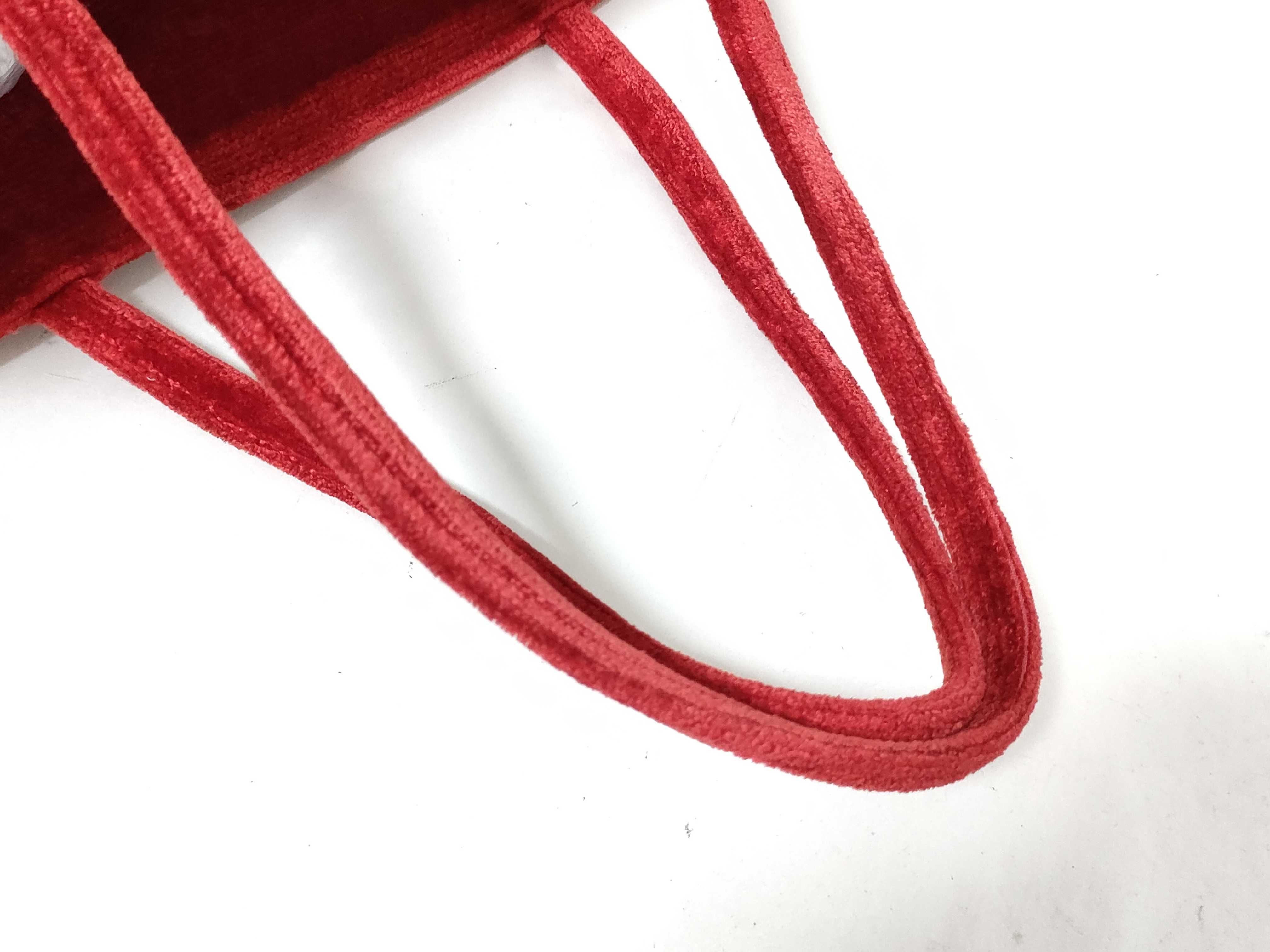 Fendi Red Ribbed Velvet Logo Shopper Tote Bag
