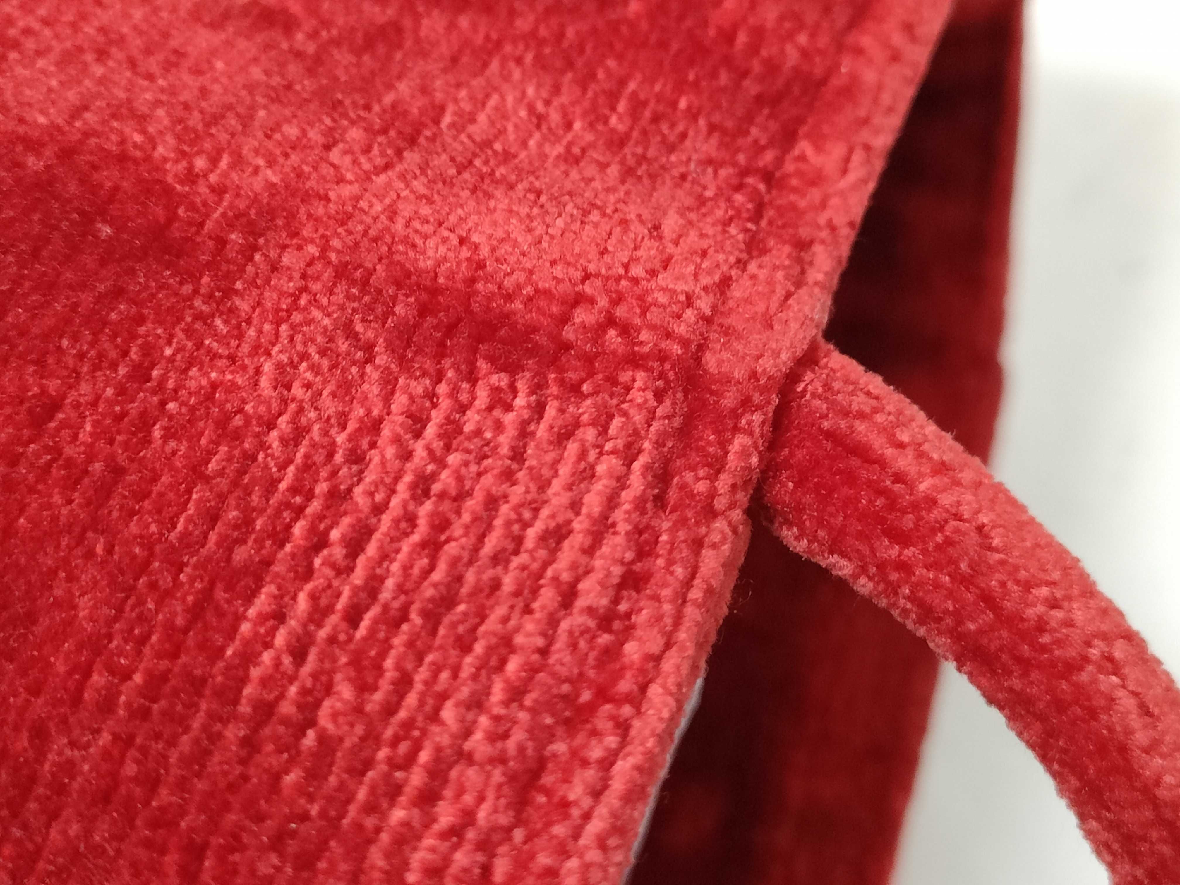 Fendi Red Ribbed Velvet Logo Shopper Tote Bag