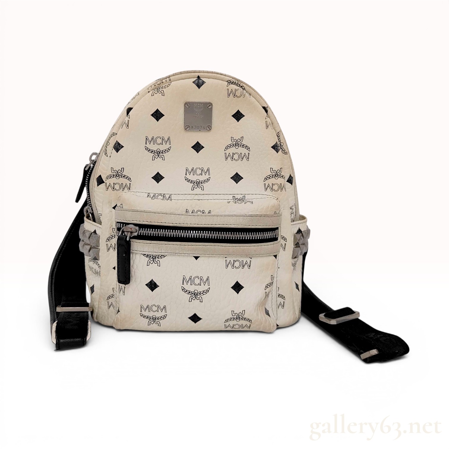 MCM White Visetos Coated Canvas Small Stark Studded Backpack
