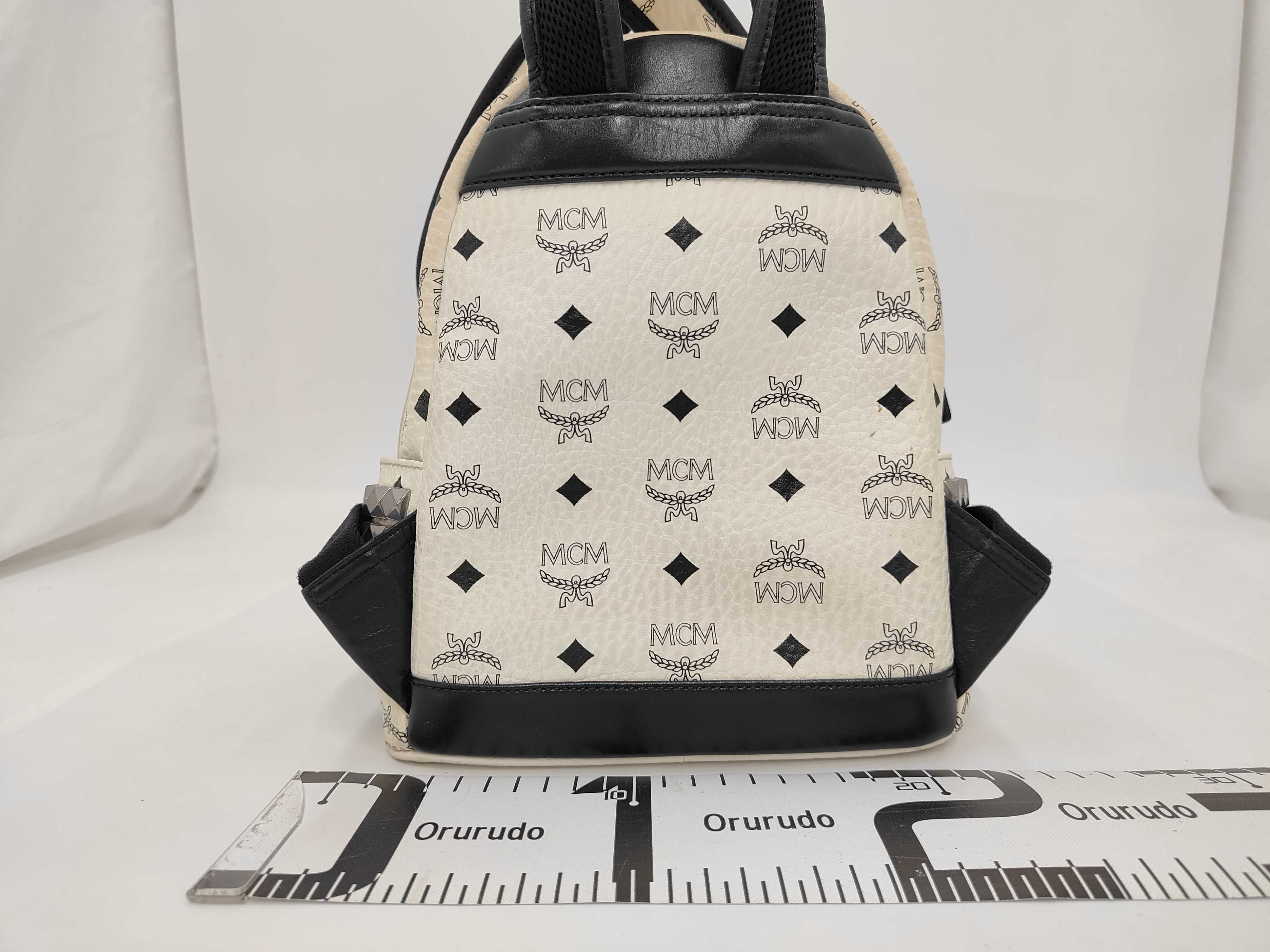 MCM White Visetos Coated Canvas Small Stark Studded Backpack