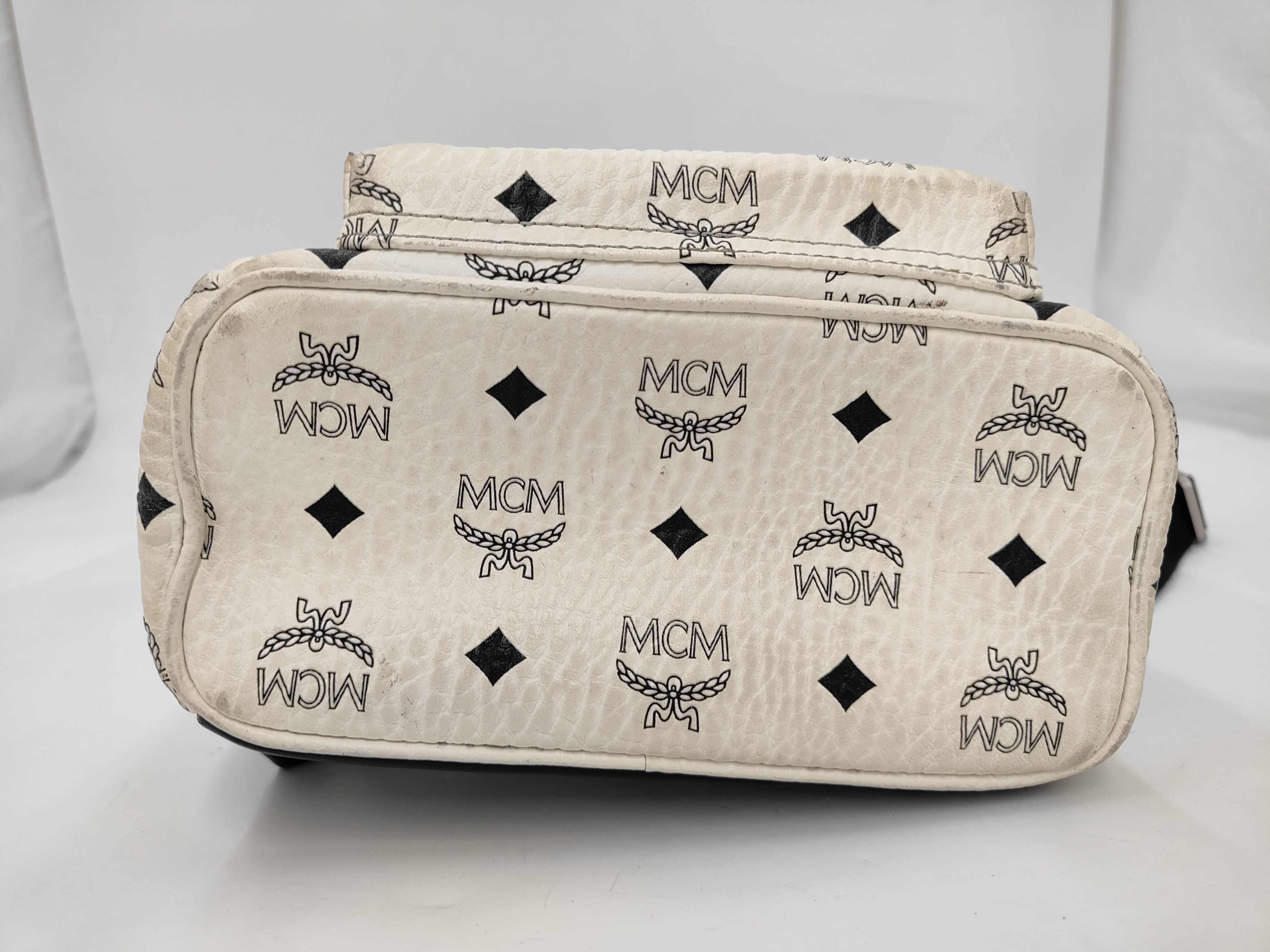 MCM White Visetos Coated Canvas Small Stark Studded Backpack