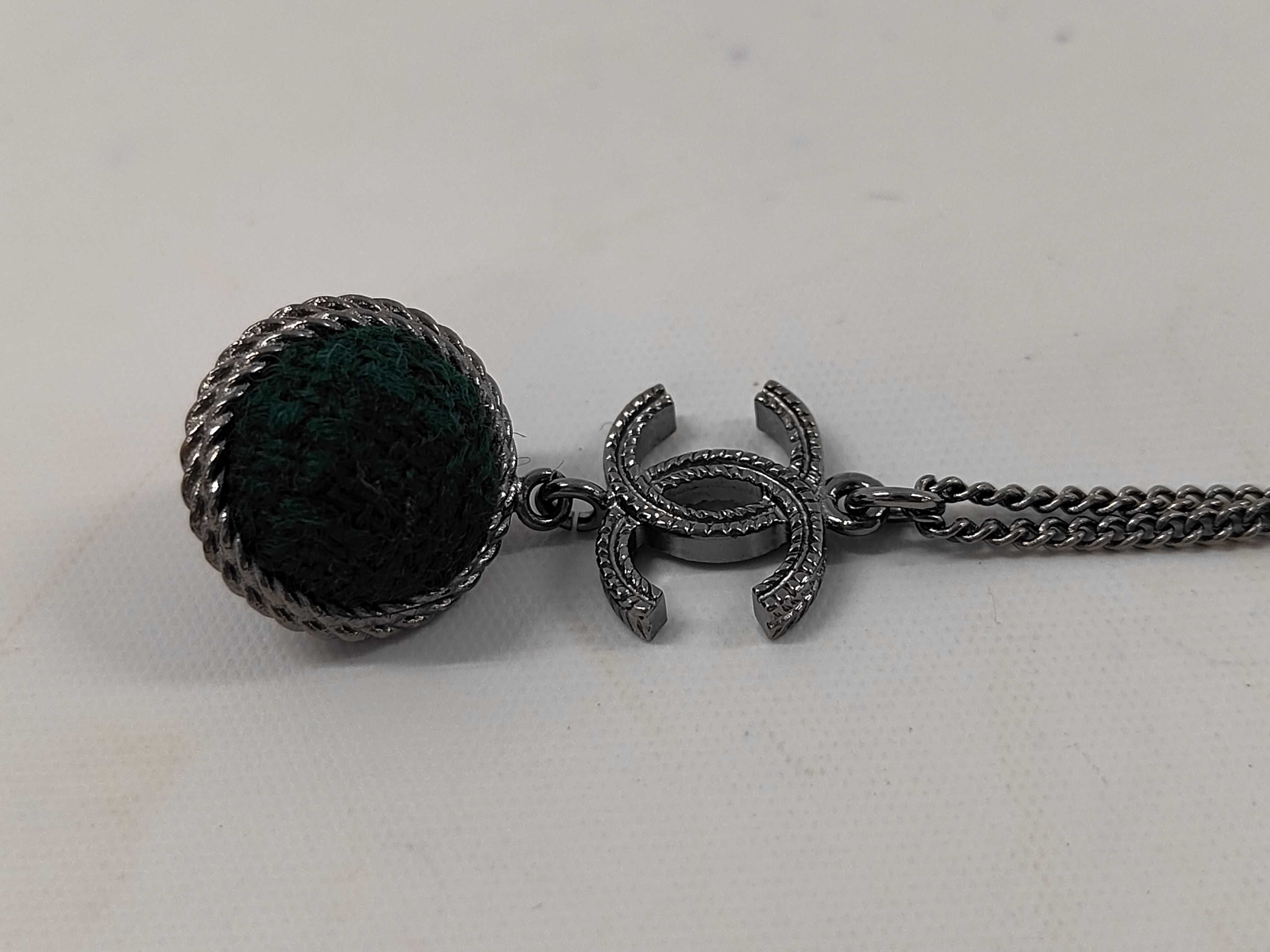 Chanel Gunmetal-Tone Fall 2013 CC Logo and Tweed Ball Necklace