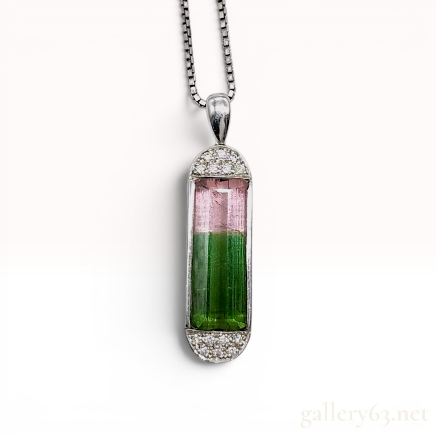 Platinum 6.11ct Bi-Color Tourmaline and Diamond Pendant Necklace