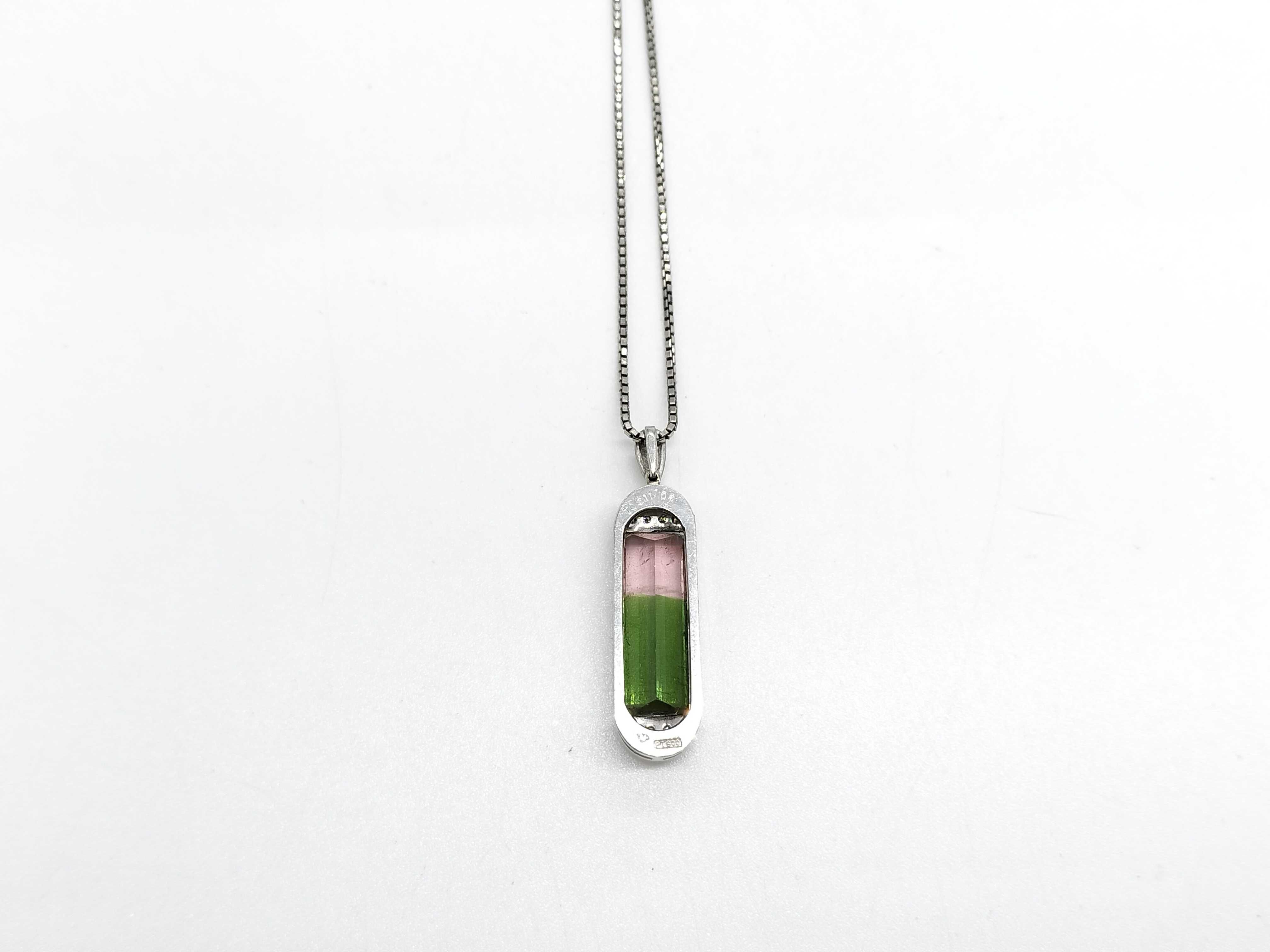 Platinum 6.11ct Bi-Color Tourmaline and Diamond Pendant Necklace
