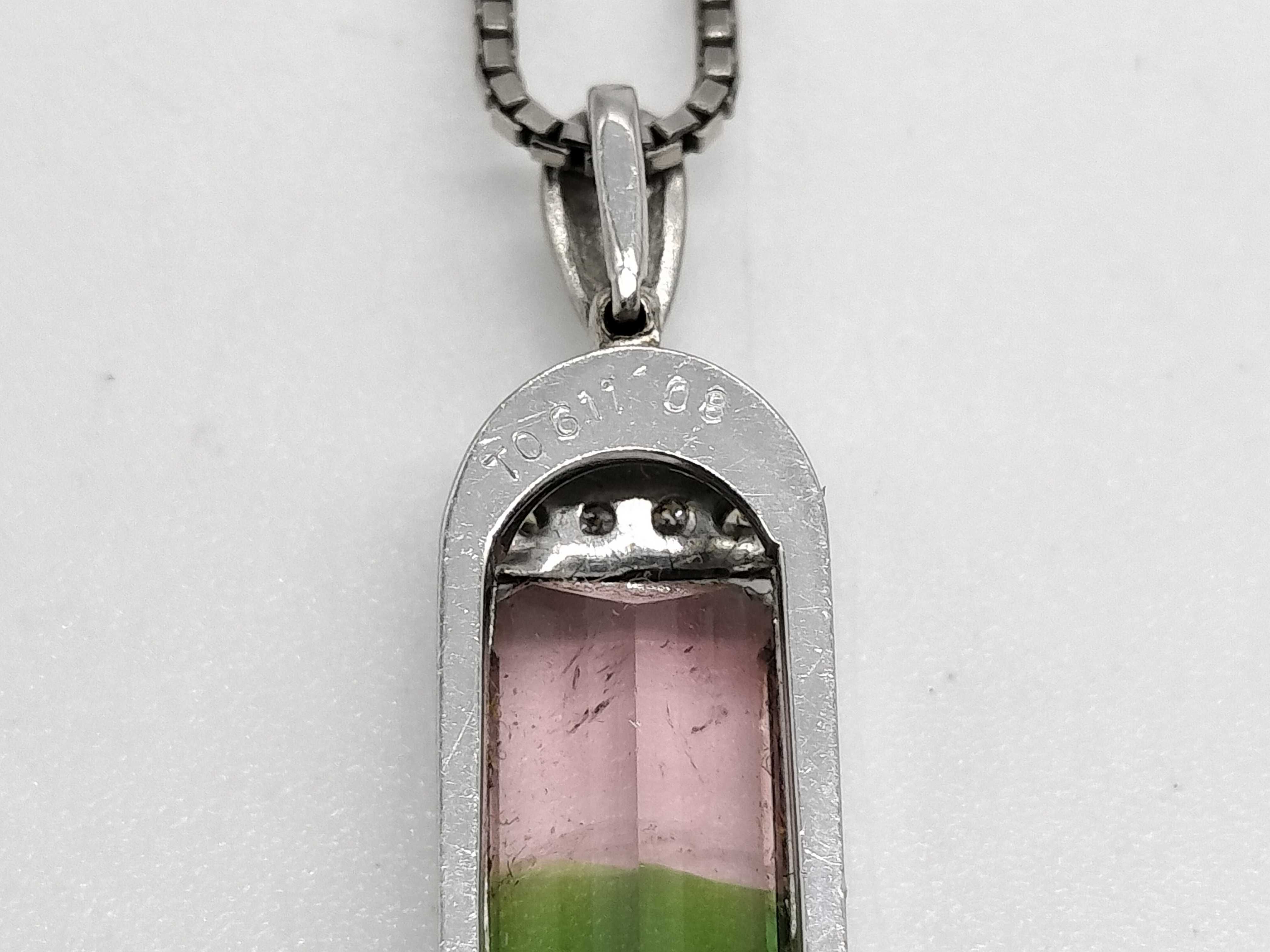 Platinum 6.11ct Bi-Color Tourmaline and Diamond Pendant Necklace