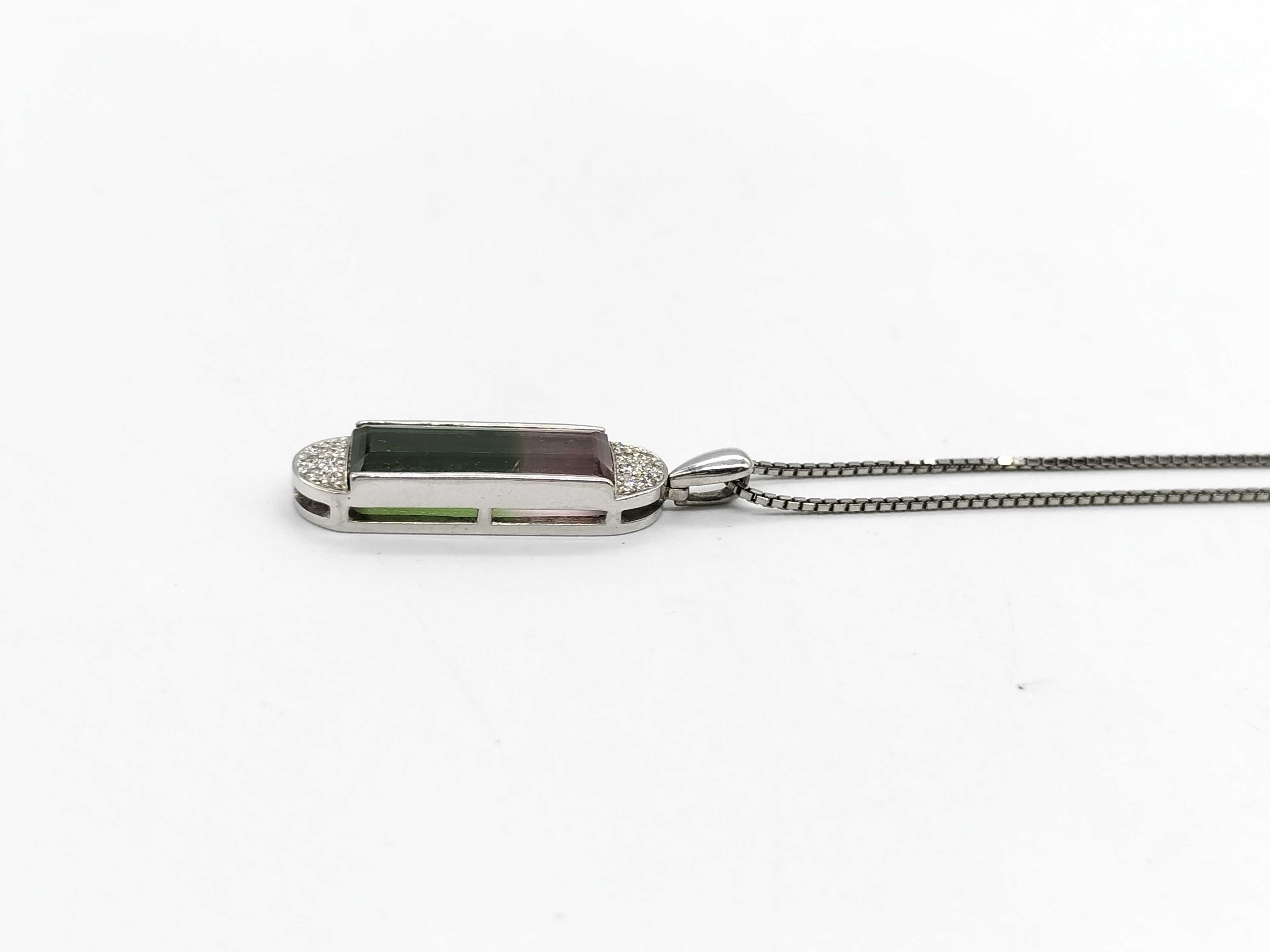 Platinum 6.11ct Bi-Color Tourmaline and Diamond Pendant Necklace