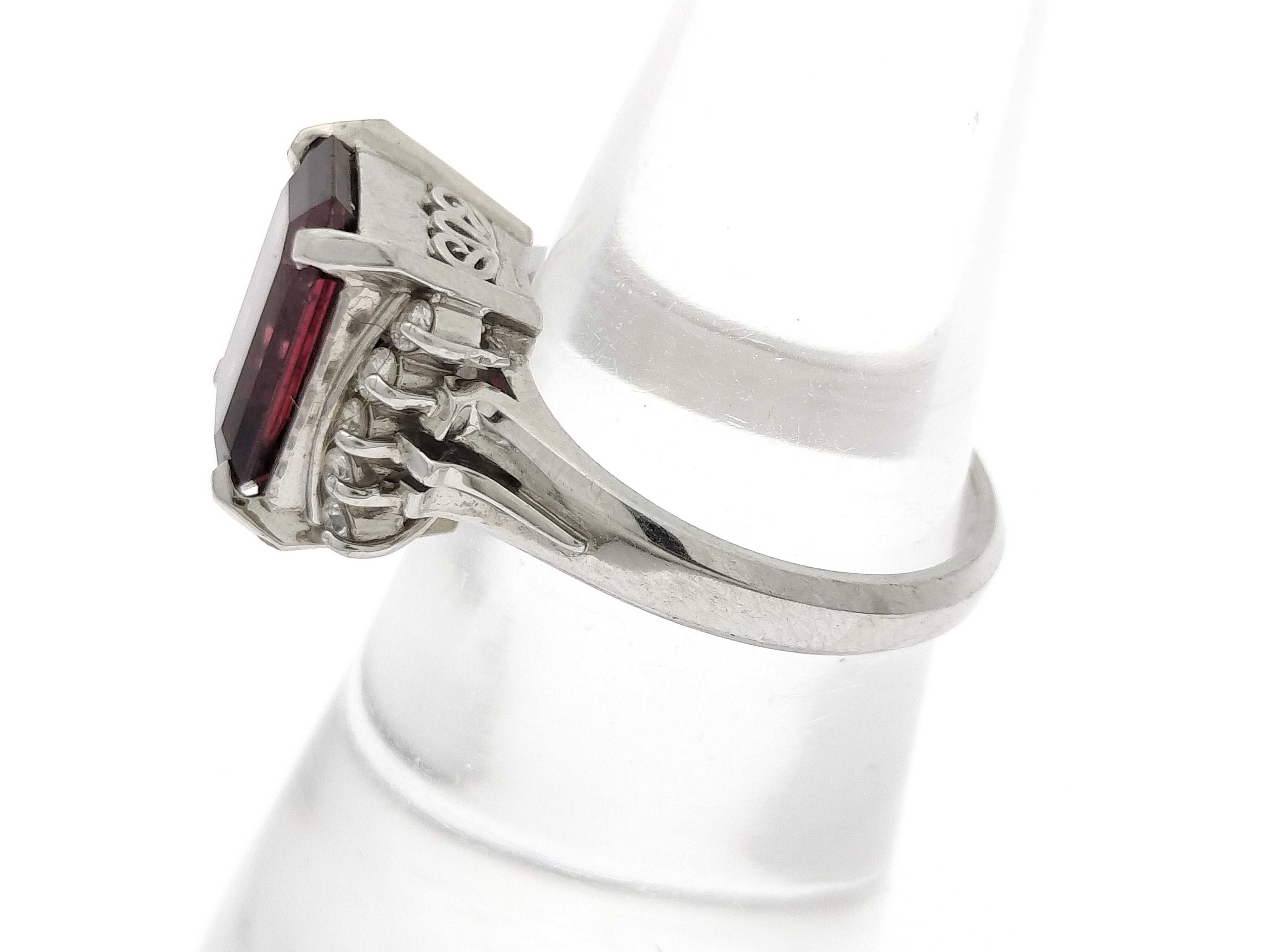 Platinum Emerald-Cut Red Garnet and Diamond Cocktail Ring