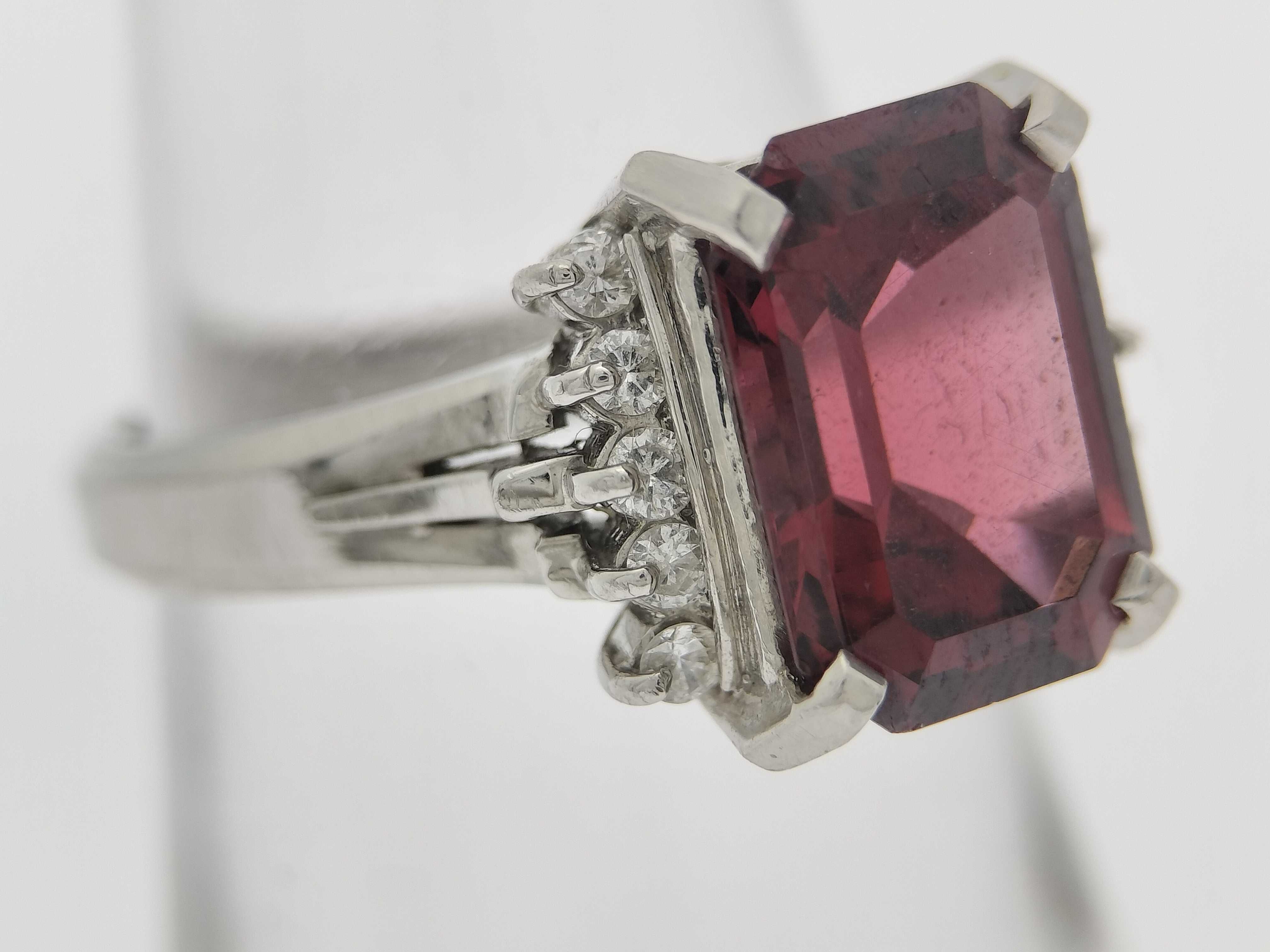 Platinum Emerald-Cut Red Garnet and Diamond Cocktail Ring