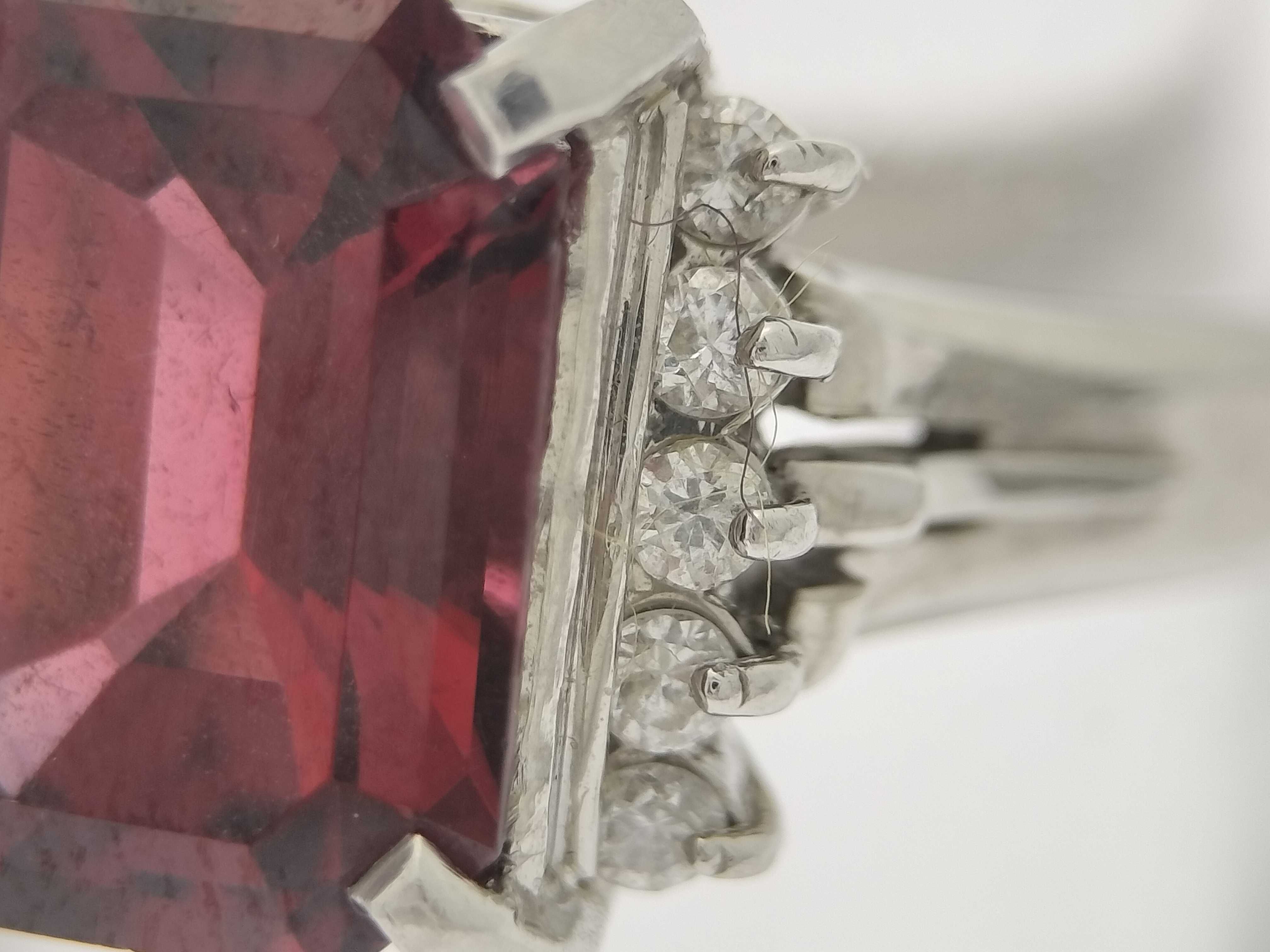 Platinum Emerald-Cut Red Garnet and Diamond Cocktail Ring