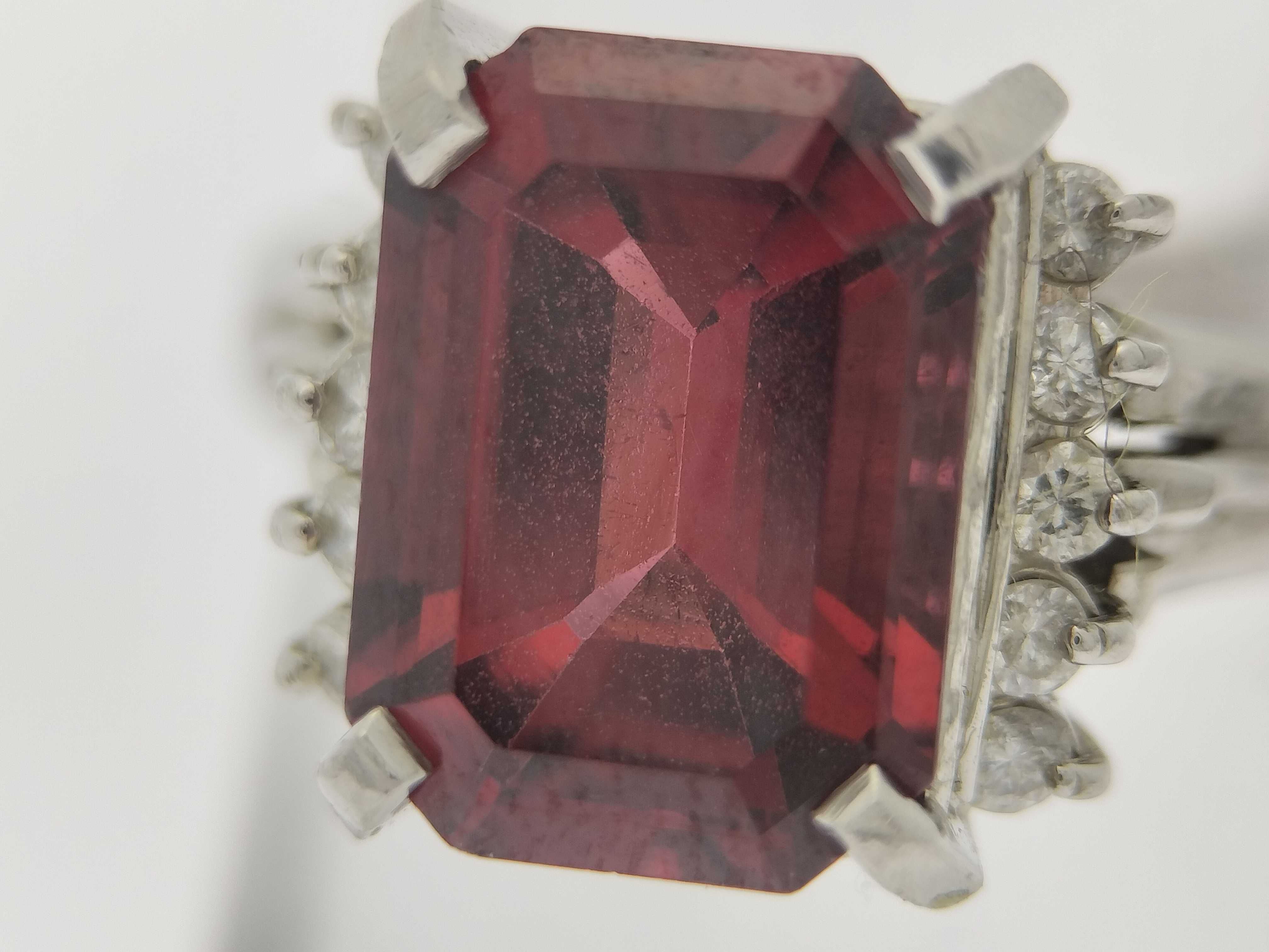 Platinum Emerald-Cut Red Garnet and Diamond Cocktail Ring