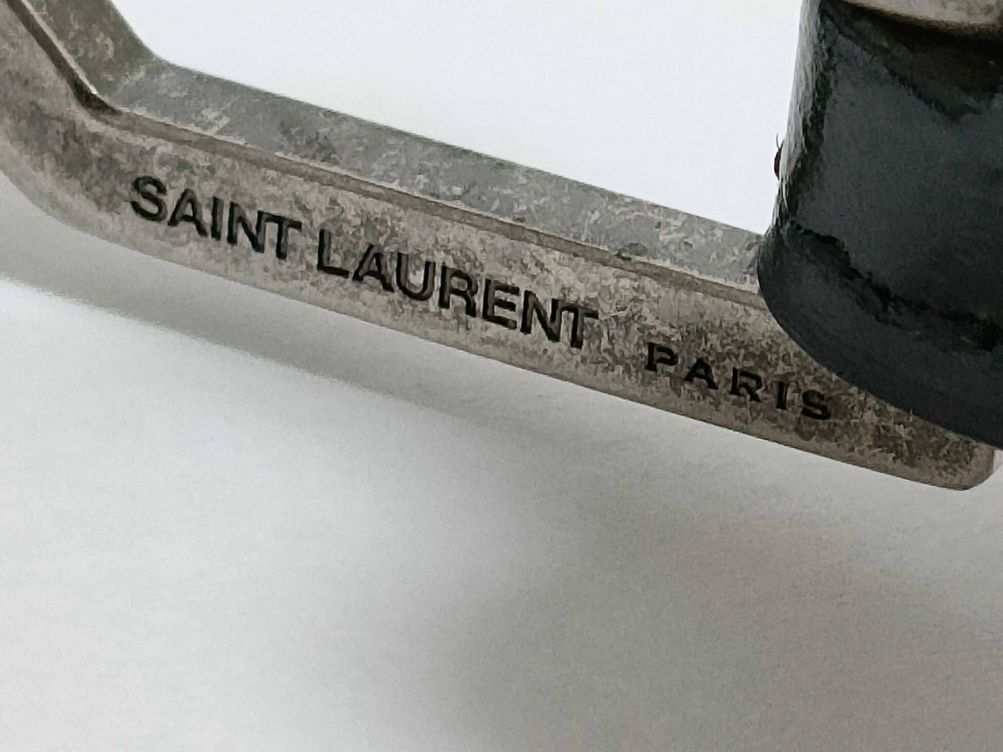 Saint Laurent Paris Narrow Leather Belt with Geometric Buckle