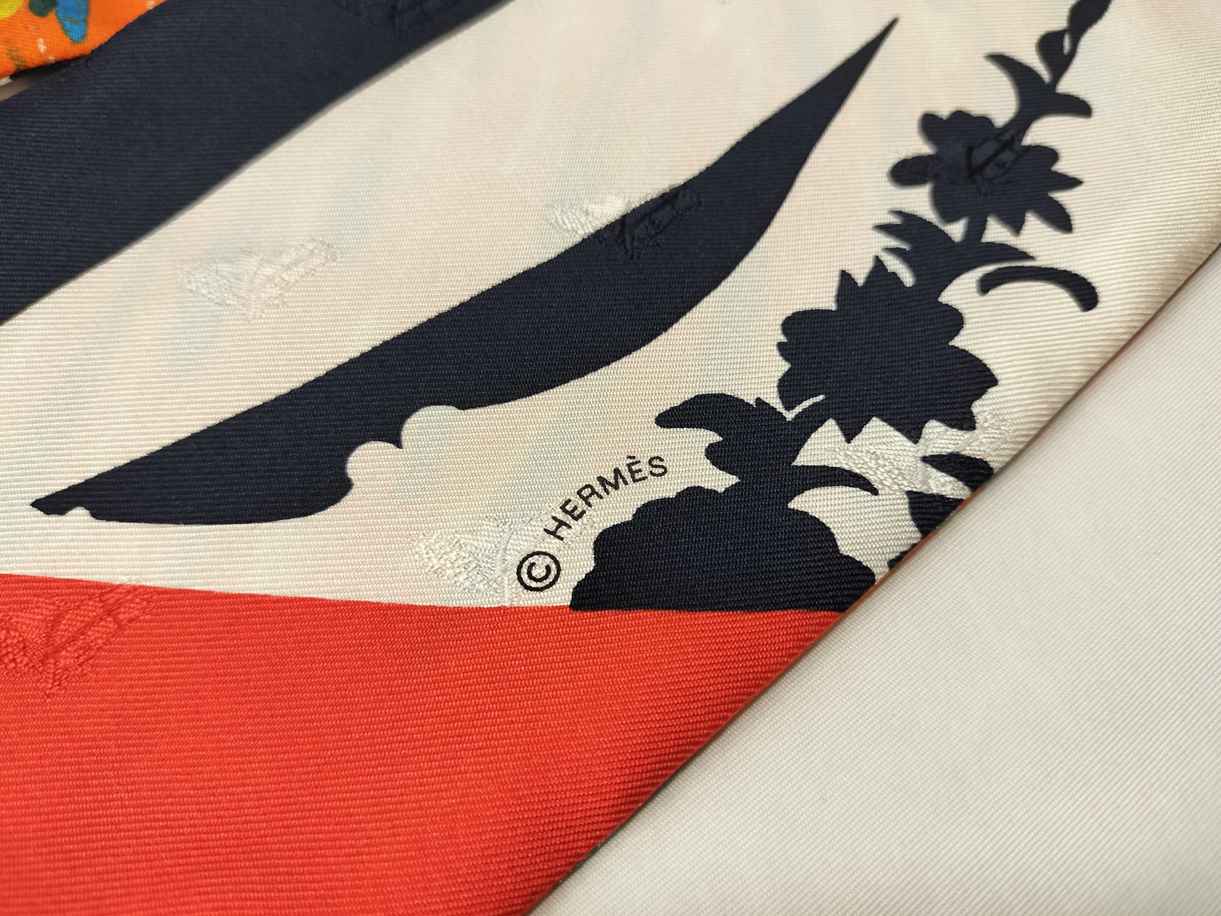 Hermes Silk Twilly Scarf in Les Mains and Le Charme d Orphee Patterns with Box