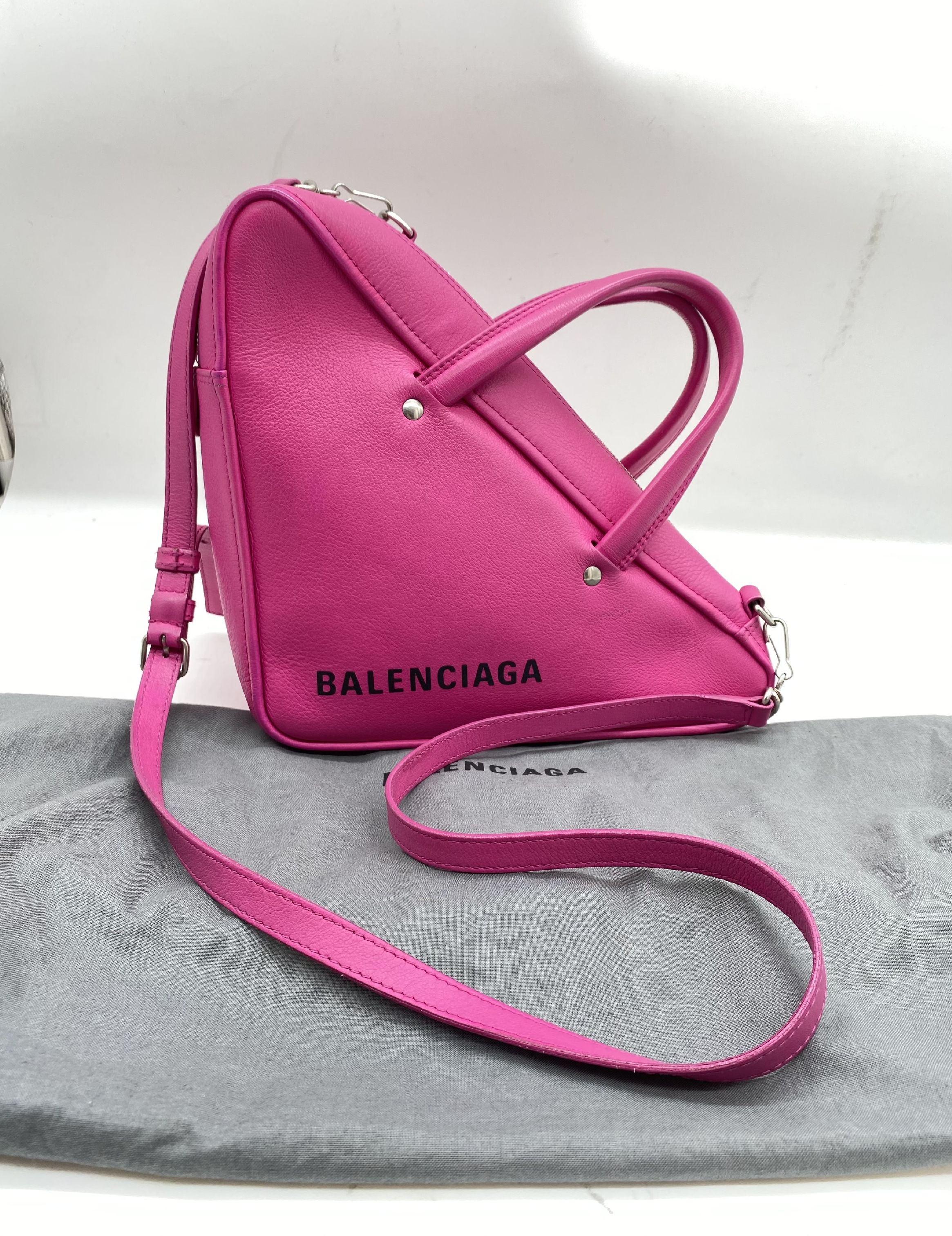 Balenciaga Pink Grained Calfskin Triangle Duffle Bag