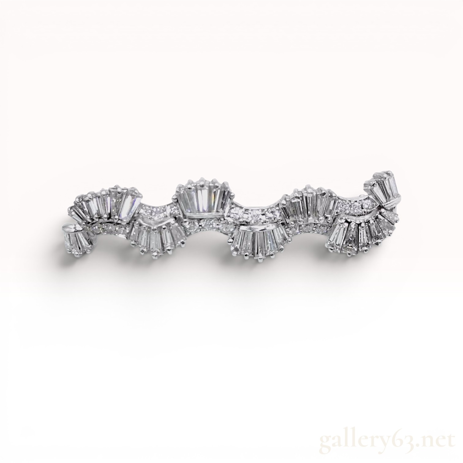 14 Karat White Gold and Diamond Wavy Ribbon Spray Brooch