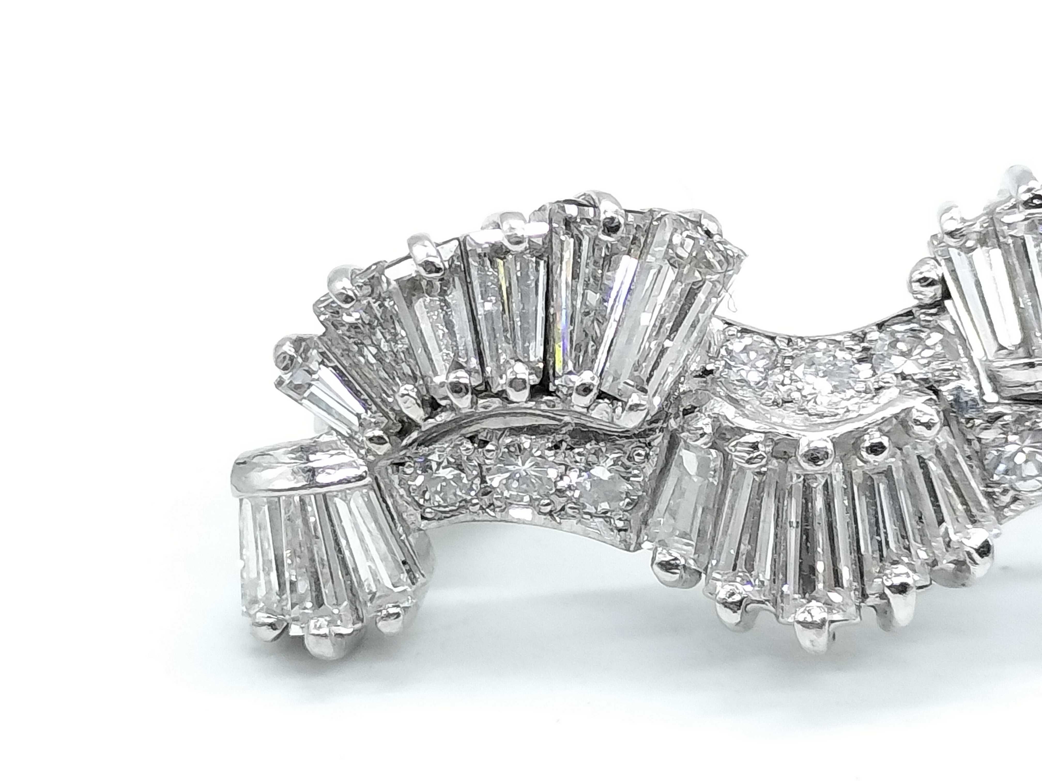 14 Karat White Gold and Diamond Wavy Ribbon Spray Brooch