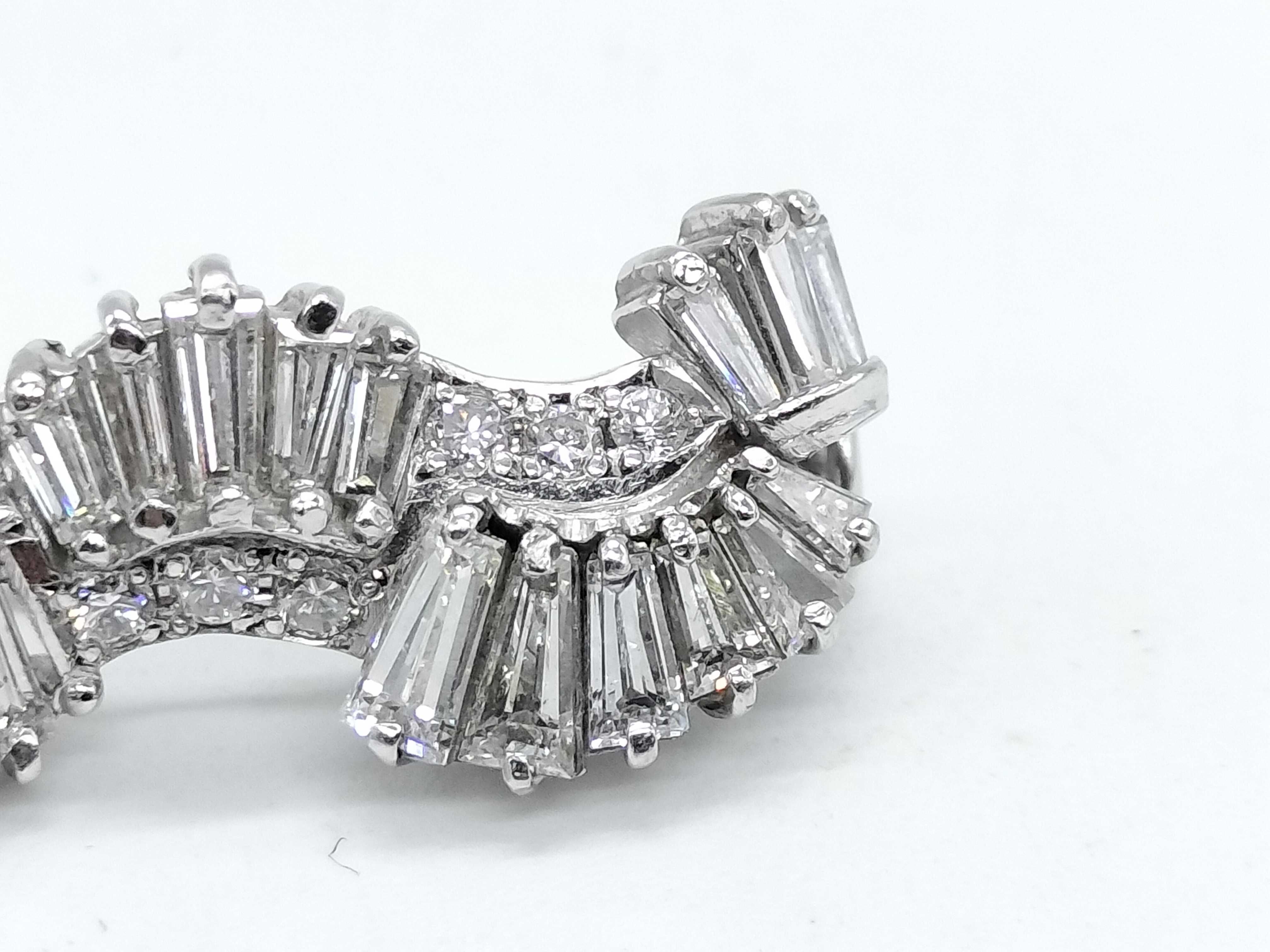 14 Karat White Gold and Diamond Wavy Ribbon Spray Brooch