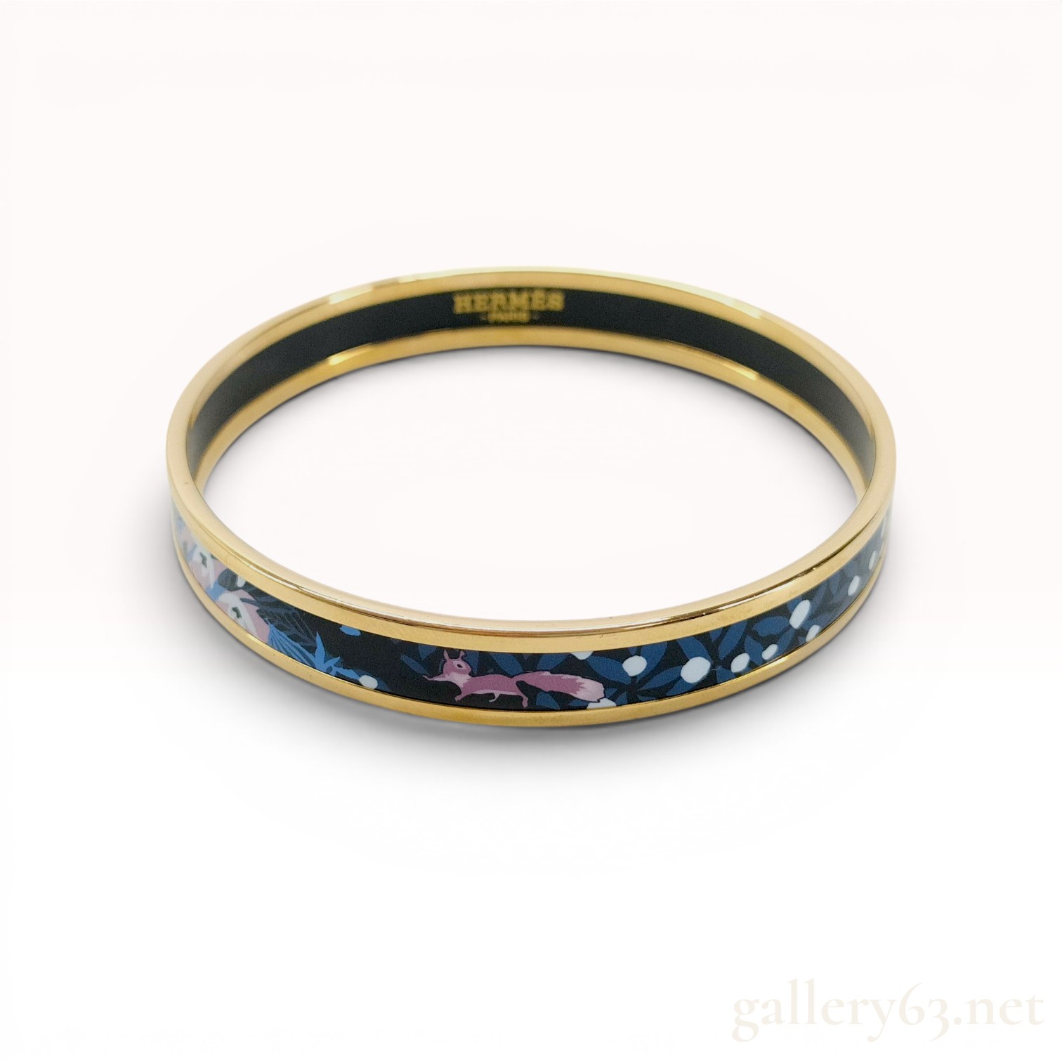 Hermes Gold Plated Enamel Bangle Bracelet in Dans Un Jardin Anglais Pattern