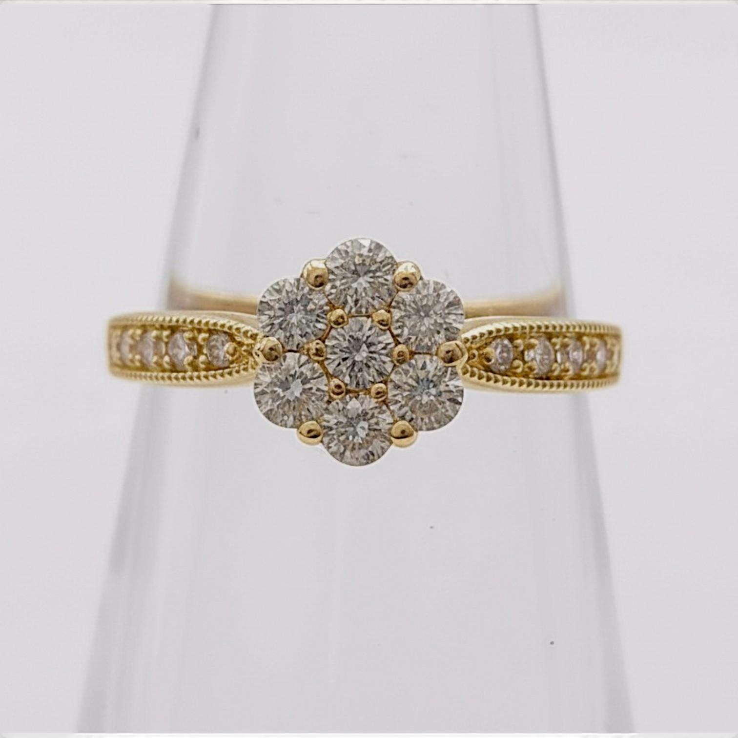 18 Karat Yellow Gold and Diamond Floral Cluster Ring