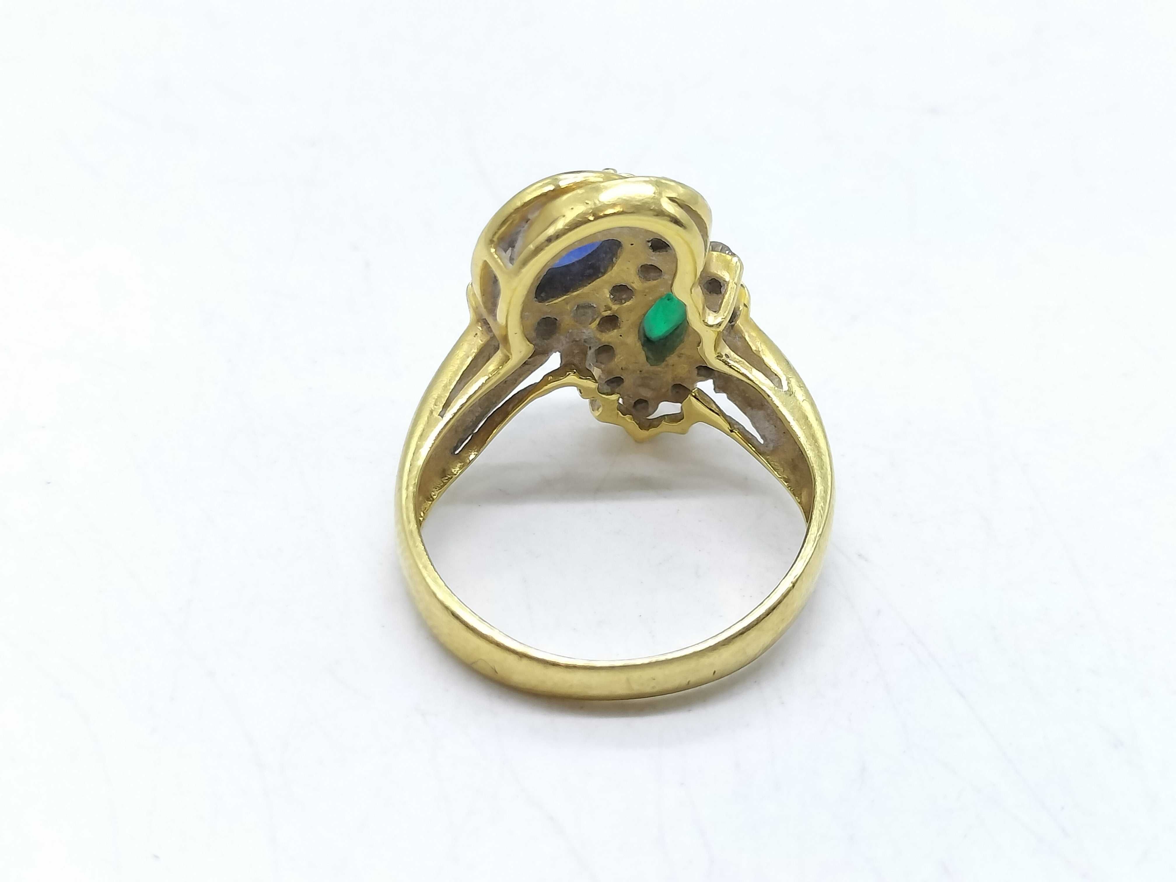 18K Yellow Gold Sapphire and Emerald Bypass Ring with Diamond Accents