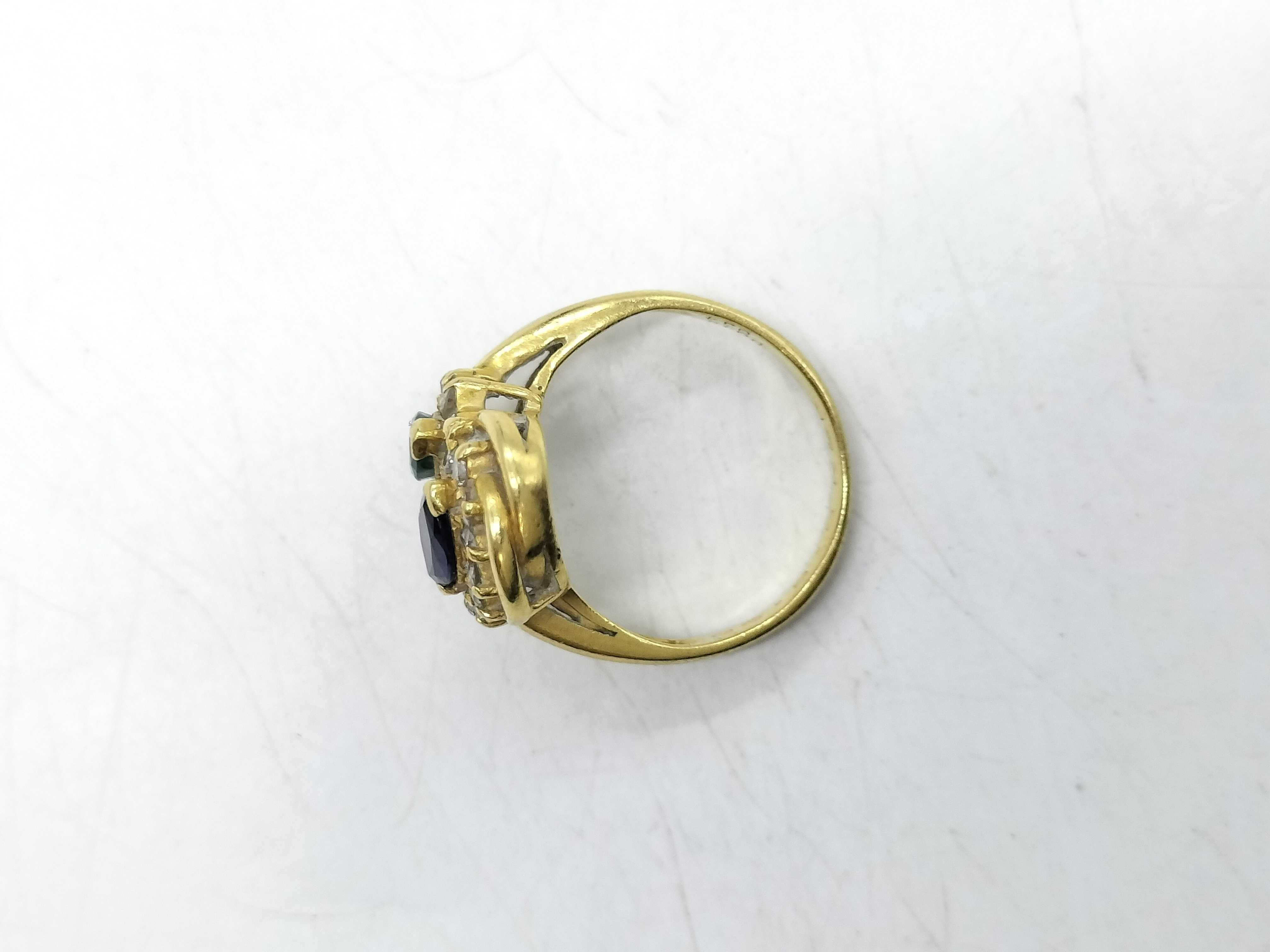 18K Yellow Gold Sapphire and Emerald Bypass Ring with Diamond Accents