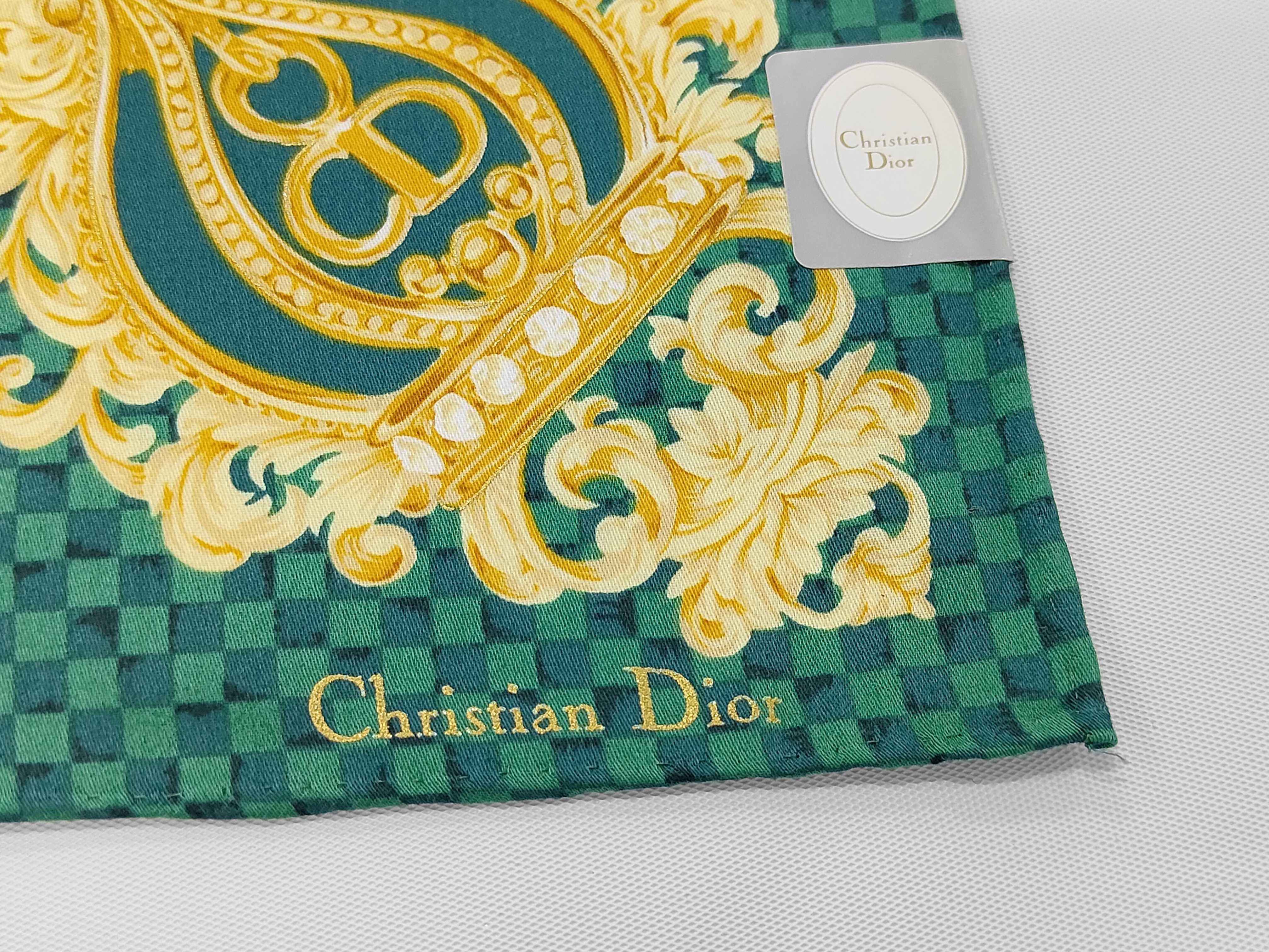 Christian Dior Square Silk Scarf with Baroque CD Monogram Motif and Damier Border