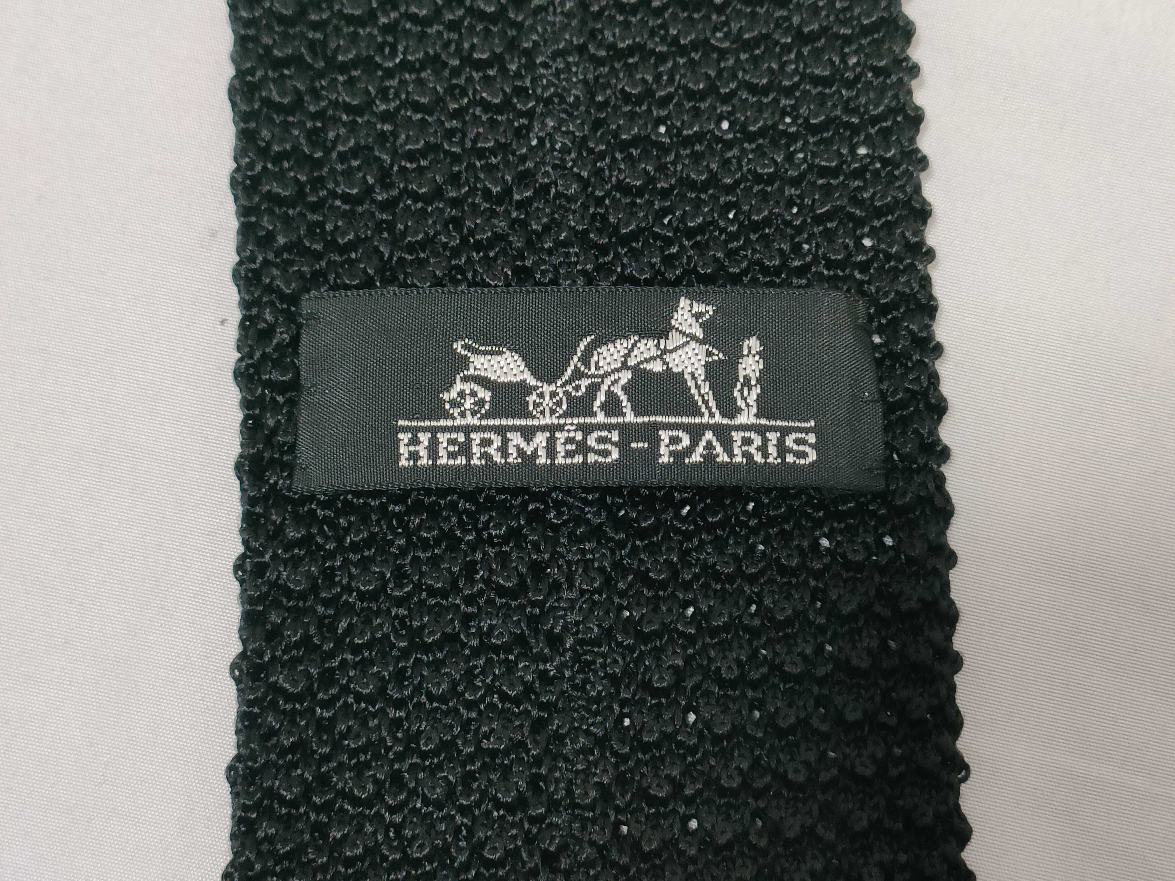 Hermes Solid Black Silk Knit Necktie