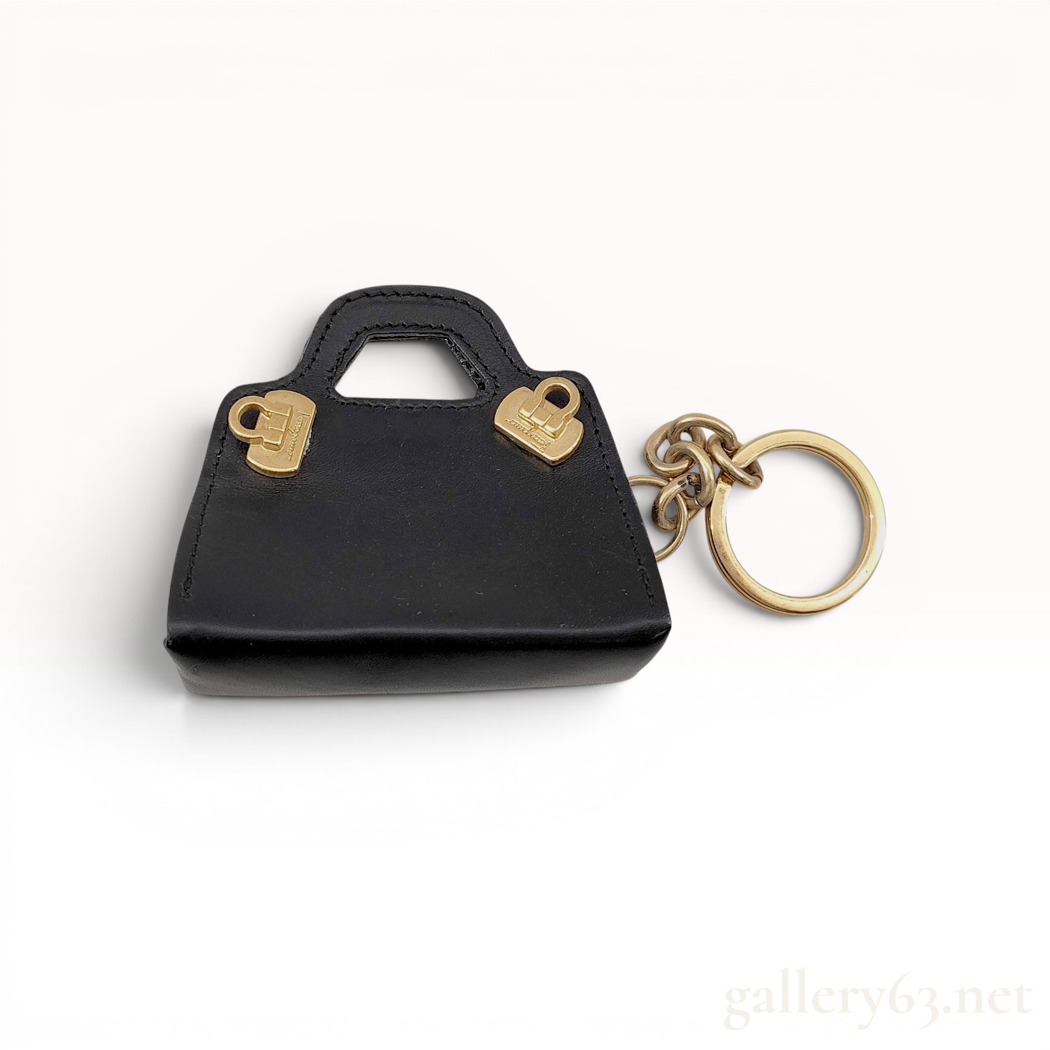 Salvatore Ferragamo Black Leather Wanda Mini Bag Keychain with Box