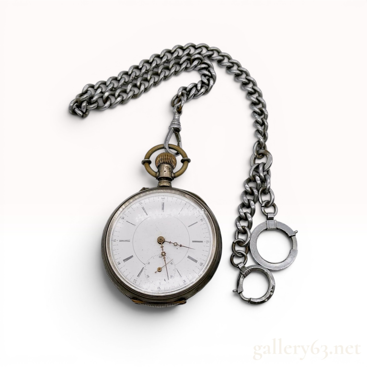 R. Schmid and Co. Antique.800 Silver Open-Face Pocket Watch with Chain