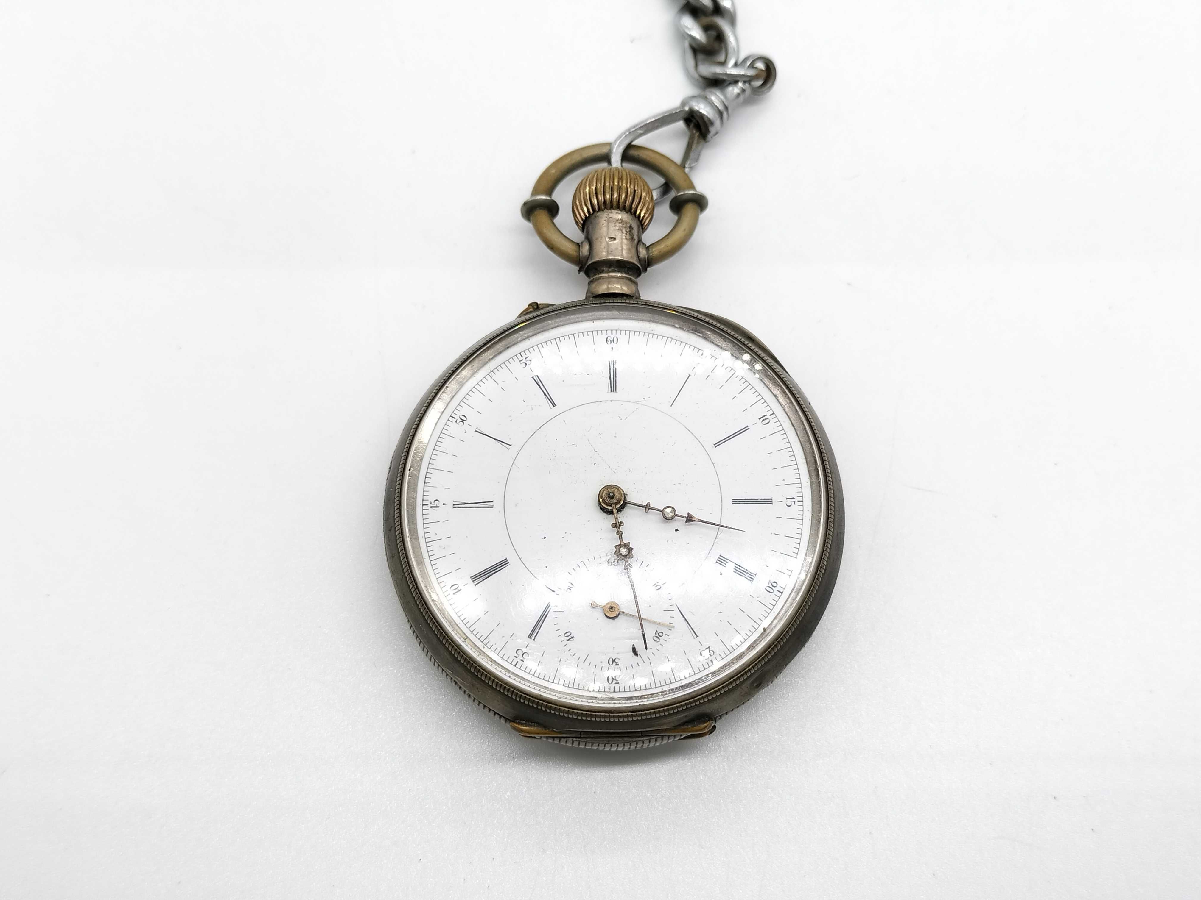 R. Schmid and Co. Antique.800 Silver Open-Face Pocket Watch with Chain