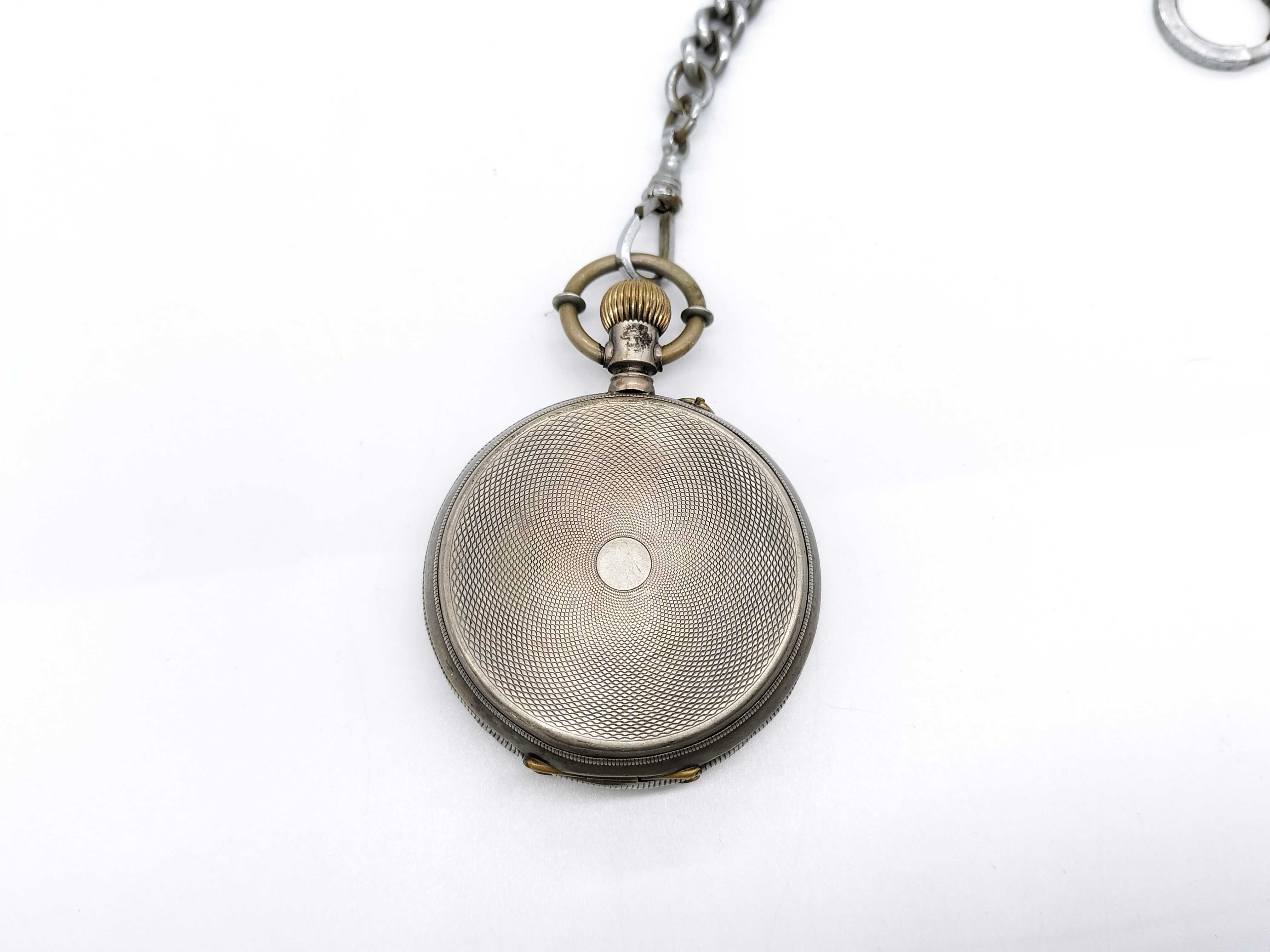 R. Schmid and Co. Antique.800 Silver Open-Face Pocket Watch with Chain