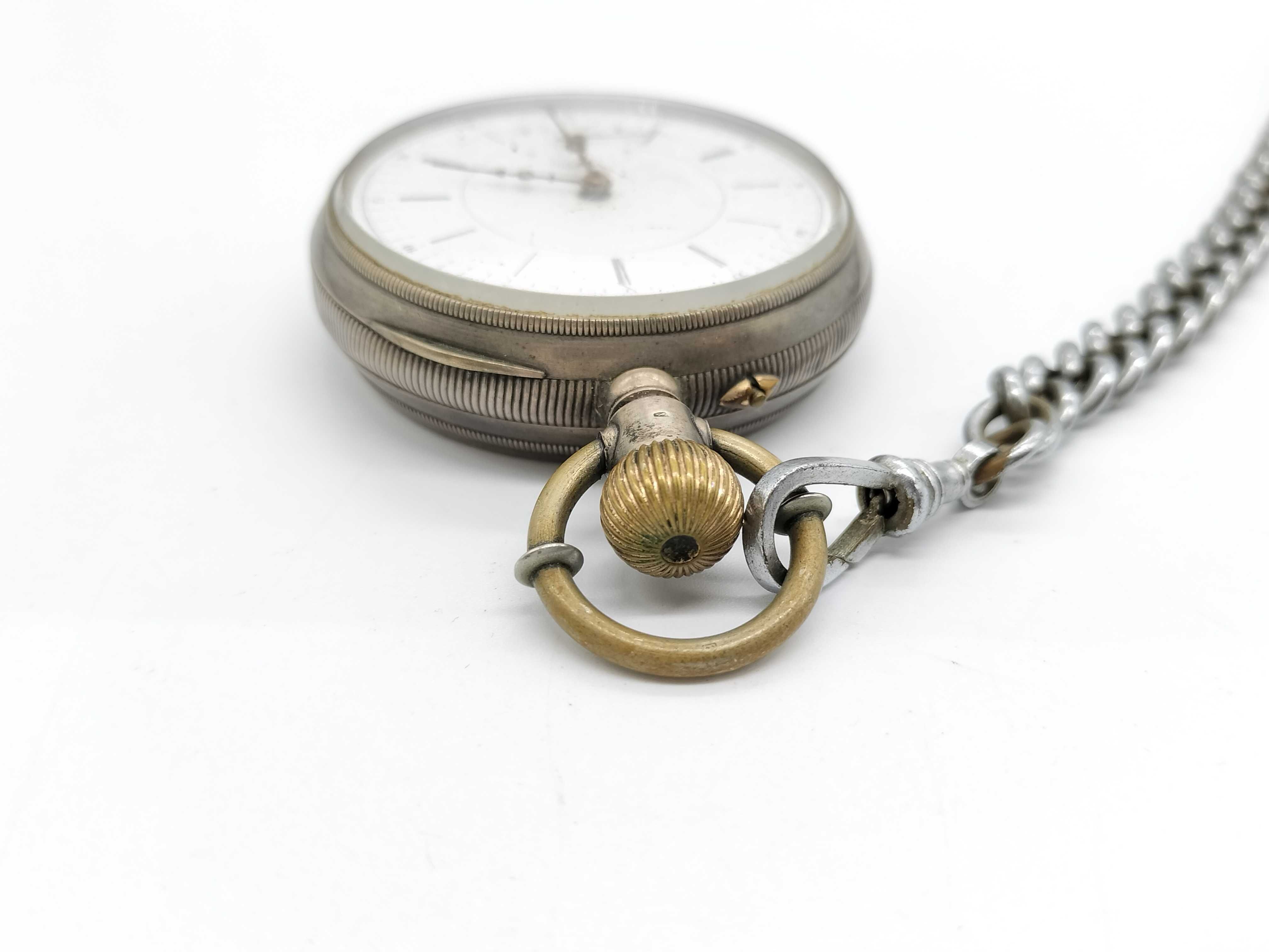 R. Schmid and Co. Antique.800 Silver Open-Face Pocket Watch with Chain