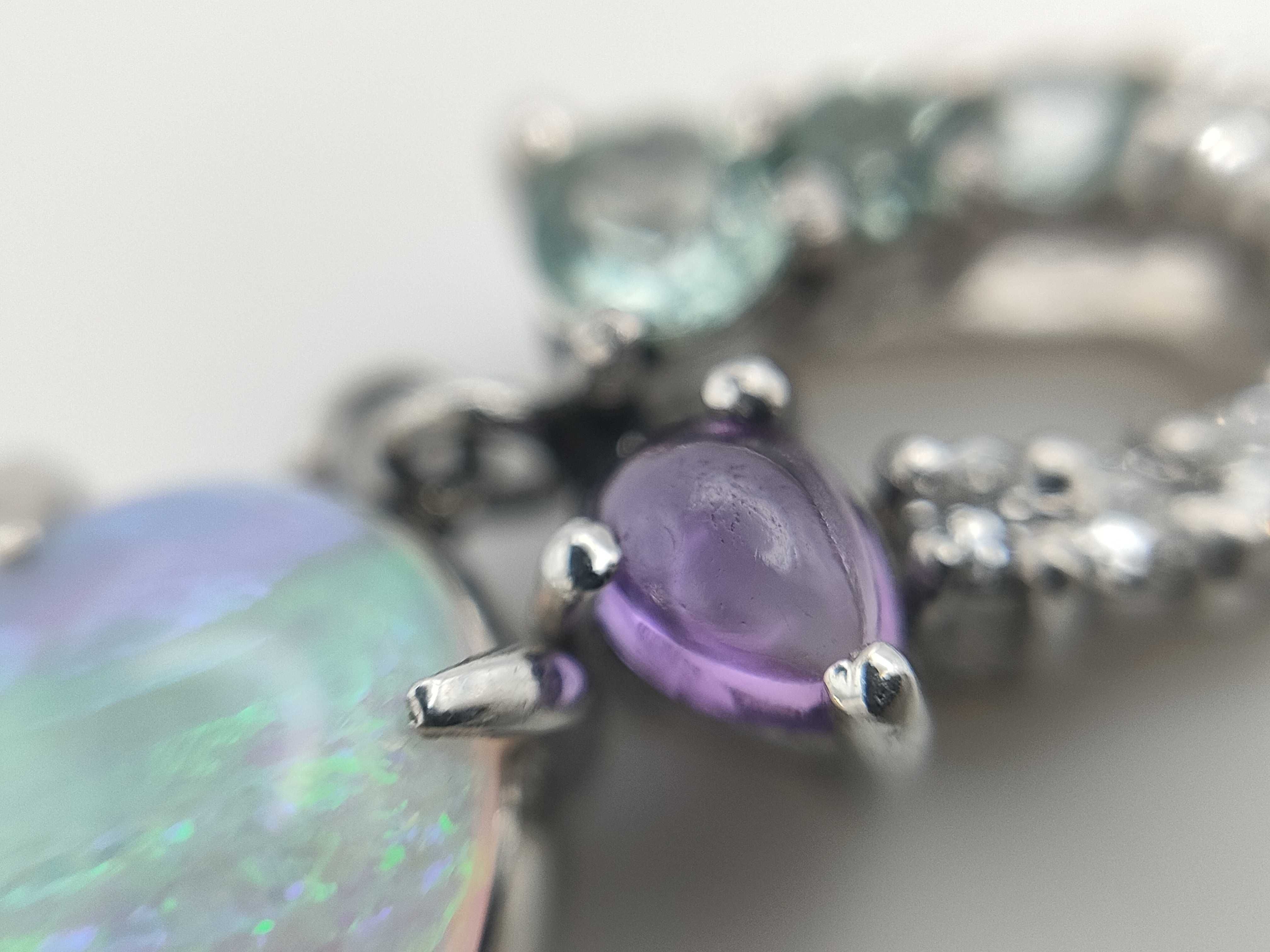 Platinum 1.28ct Opal, Amethyst, Aquamarine & Diamond Pendant