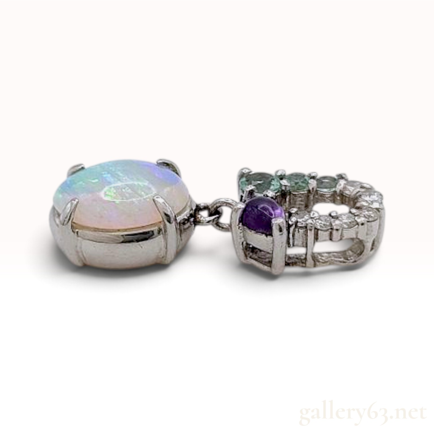Platinum 1.28ct Opal, Amethyst, Aquamarine & Diamond Pendant