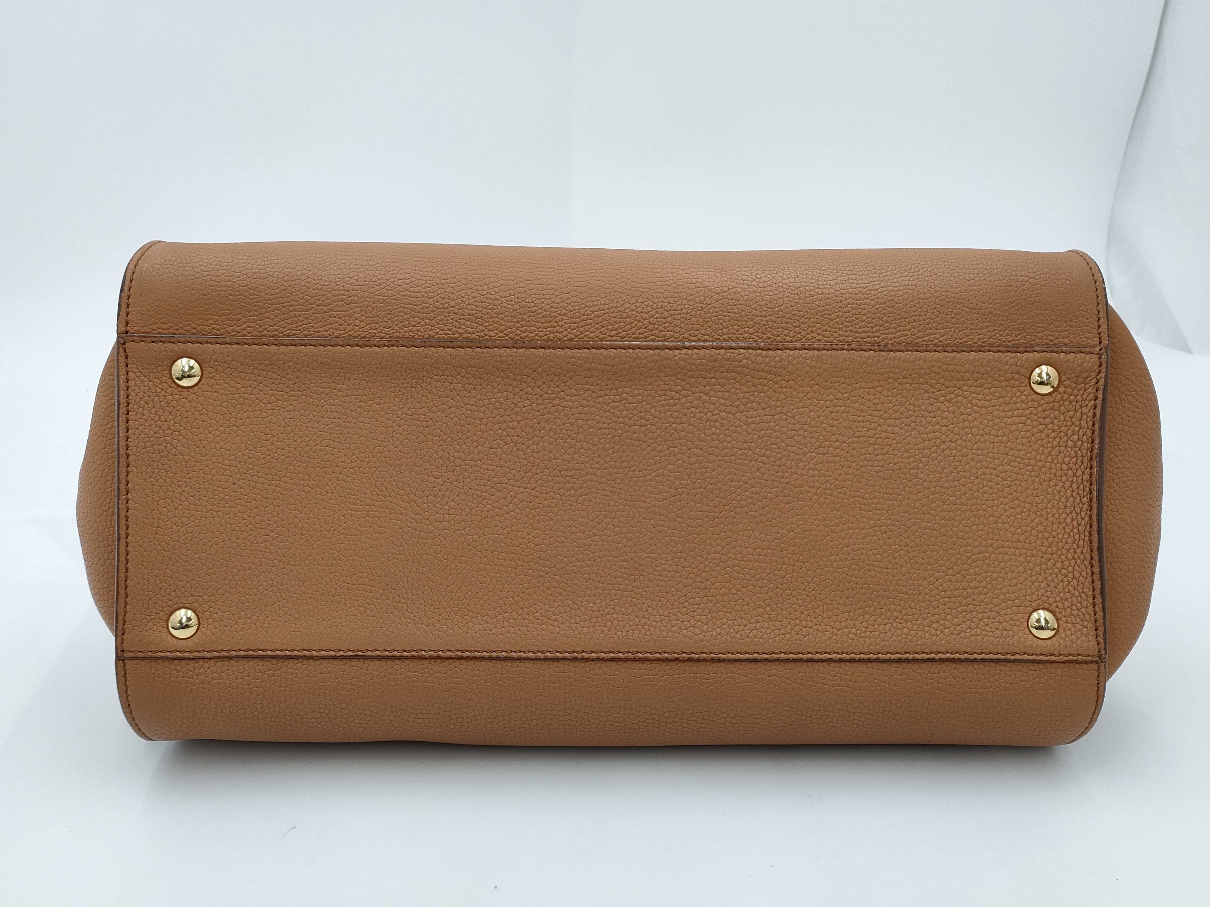 Salvatore Ferragamo Tan Pebbled Leather Gancini 2-Way Handbag with Gold Hardware