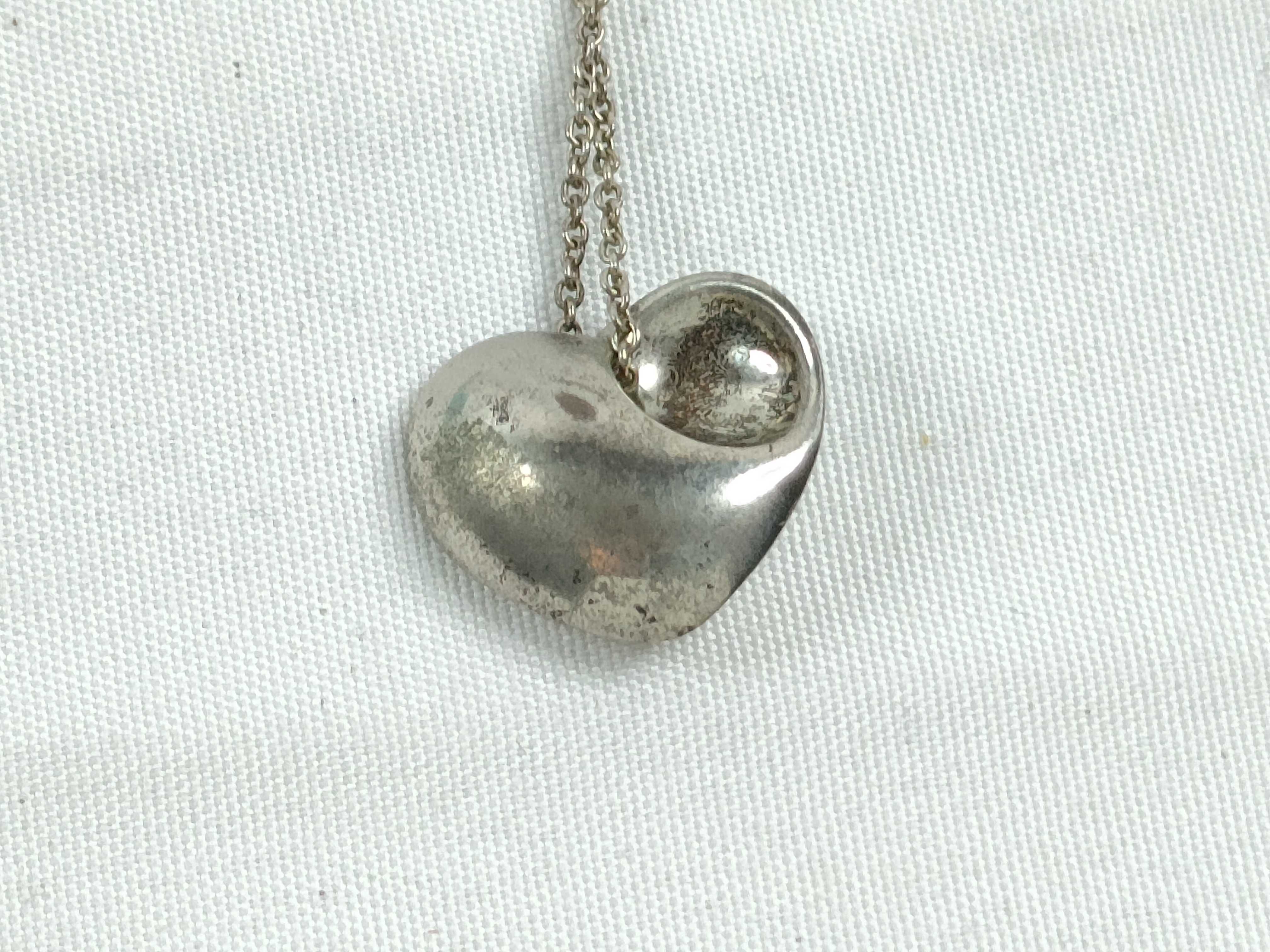 925 Sterling Silver Tiffany Elsa Peretti Folded Heart Pendant 15 inch.