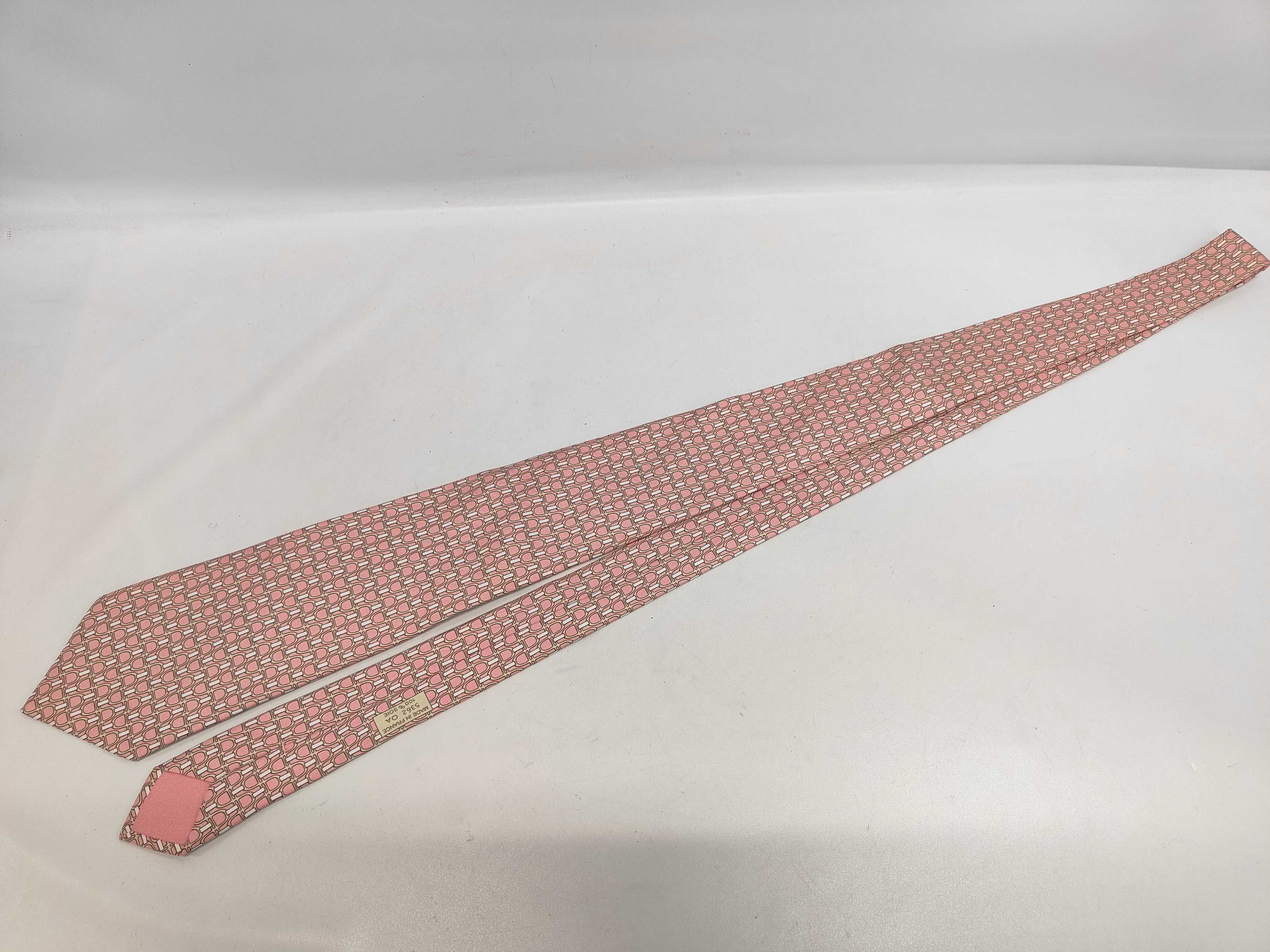 Hermes Pink Geometric Stirrup Motif Silk Necktie