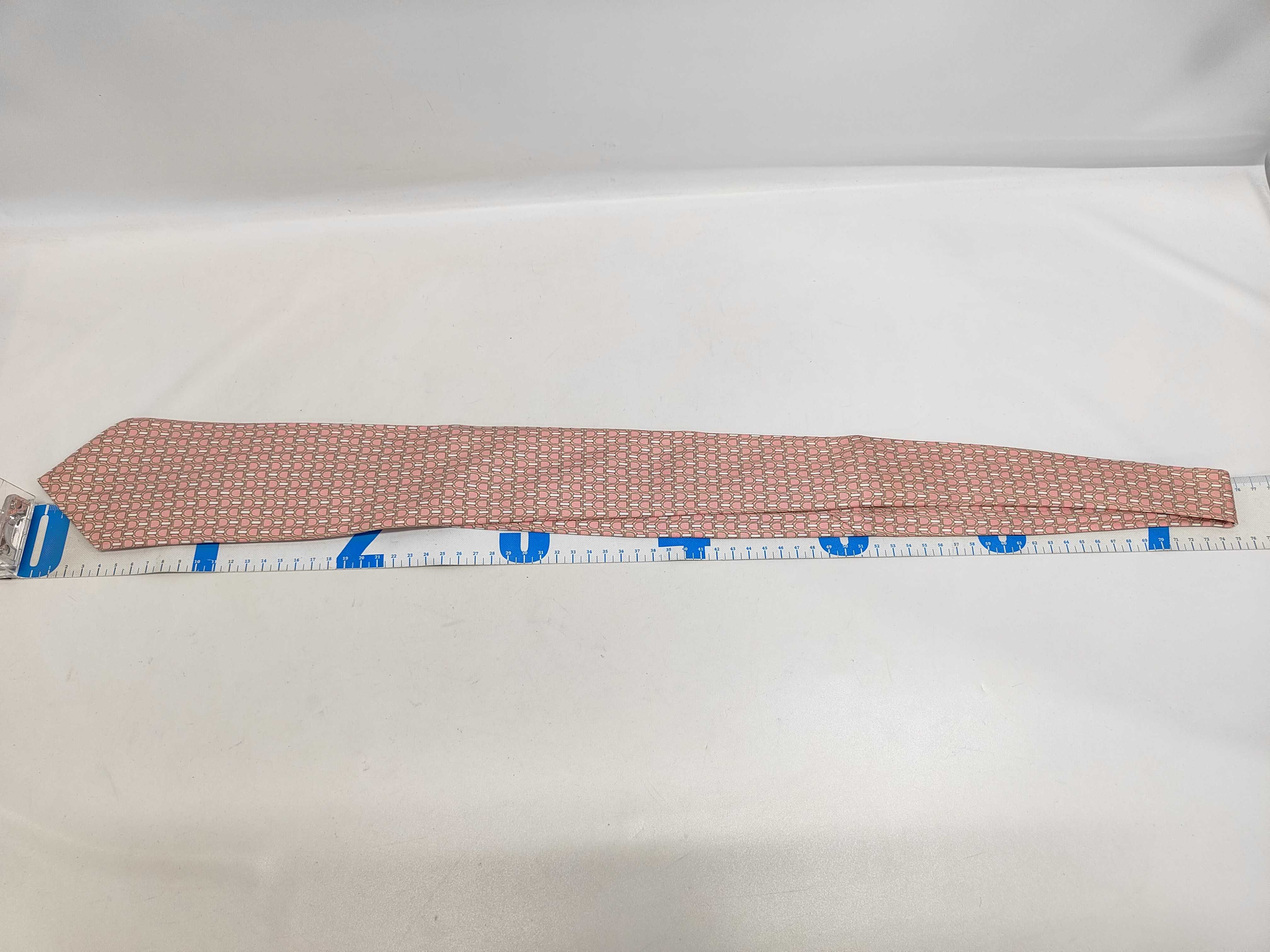 Hermes Pink Geometric Stirrup Motif Silk Necktie