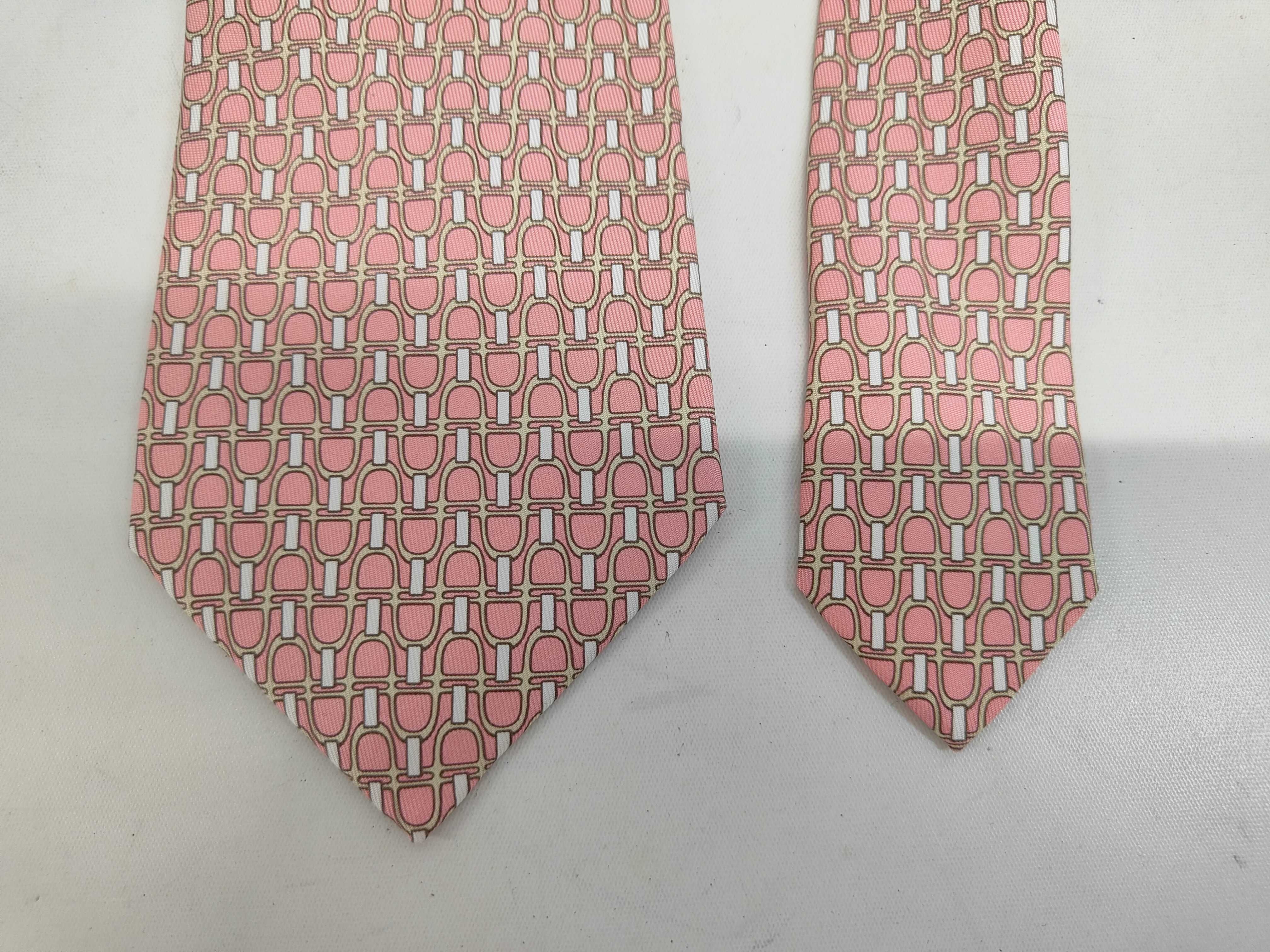 Hermes Pink Geometric Stirrup Motif Silk Necktie