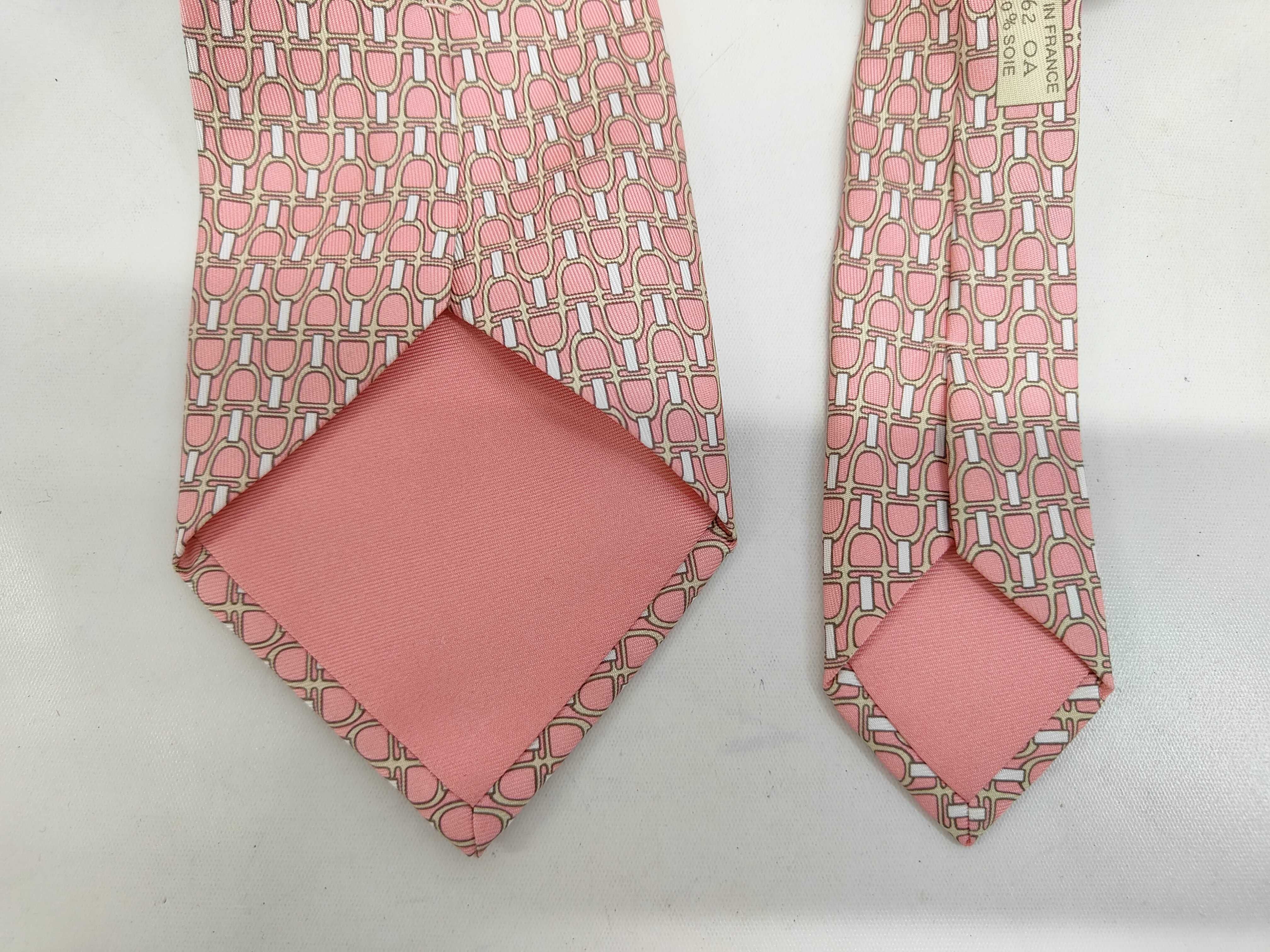 Hermes Pink Geometric Stirrup Motif Silk Necktie