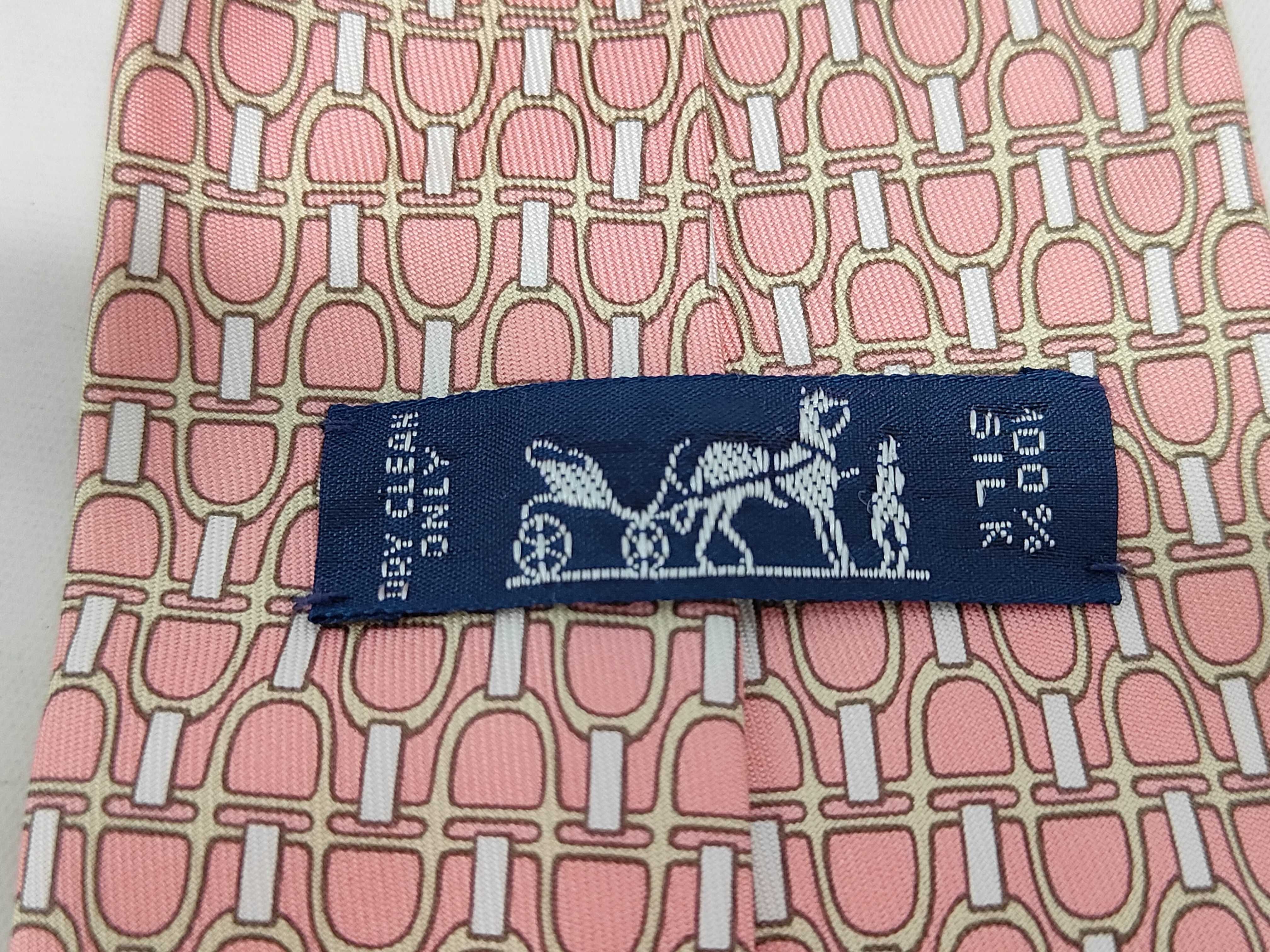 Hermes Pink Geometric Stirrup Motif Silk Necktie