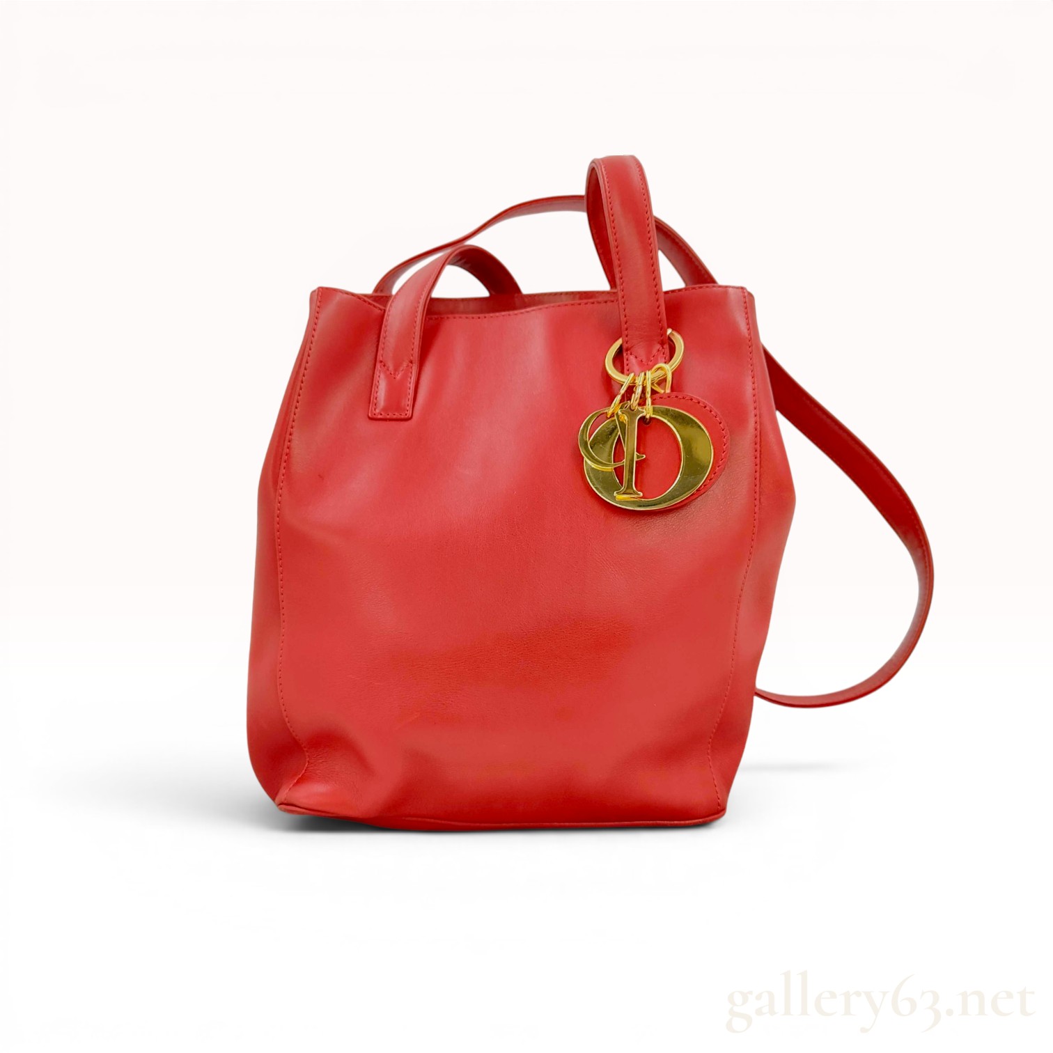 Christian Dior Vintage Red Leather Two-Way Shopper Tote Bag