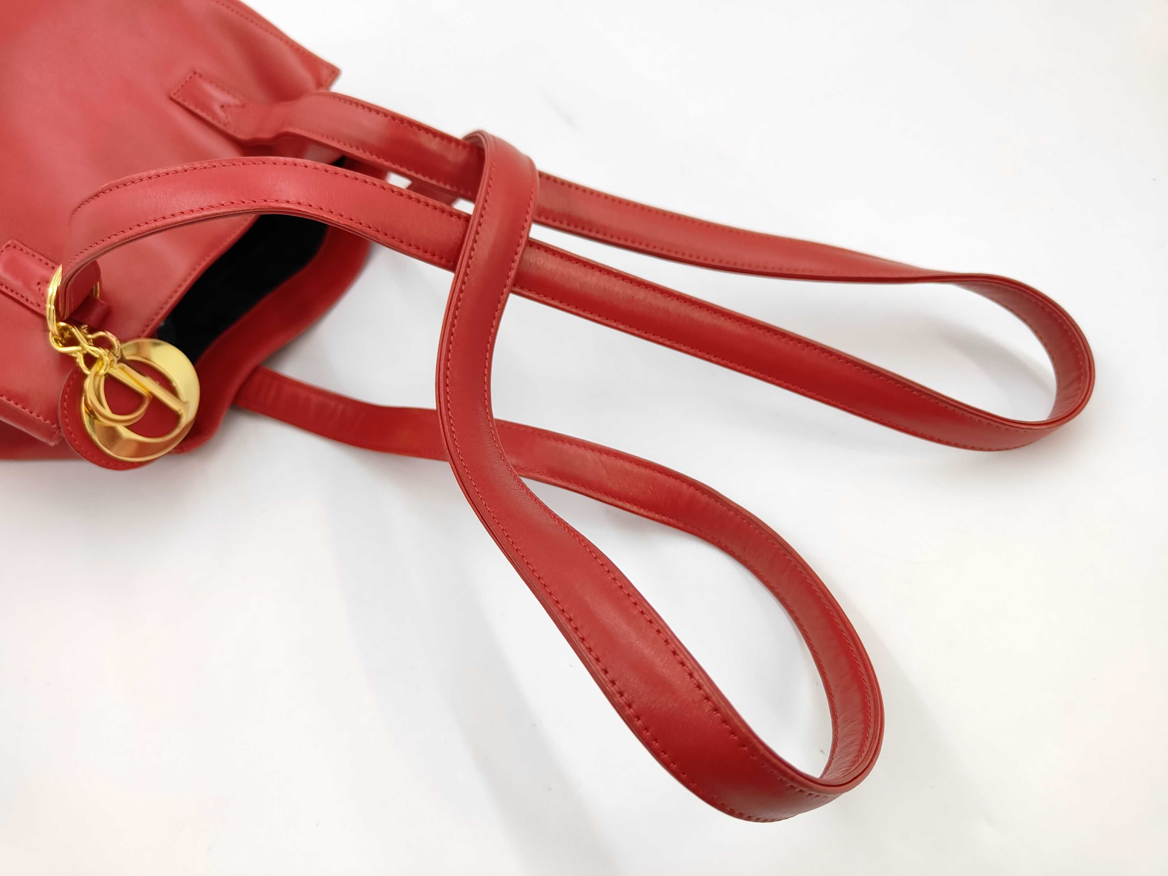 Christian Dior Vintage Red Leather Two-Way Shopper Tote Bag
