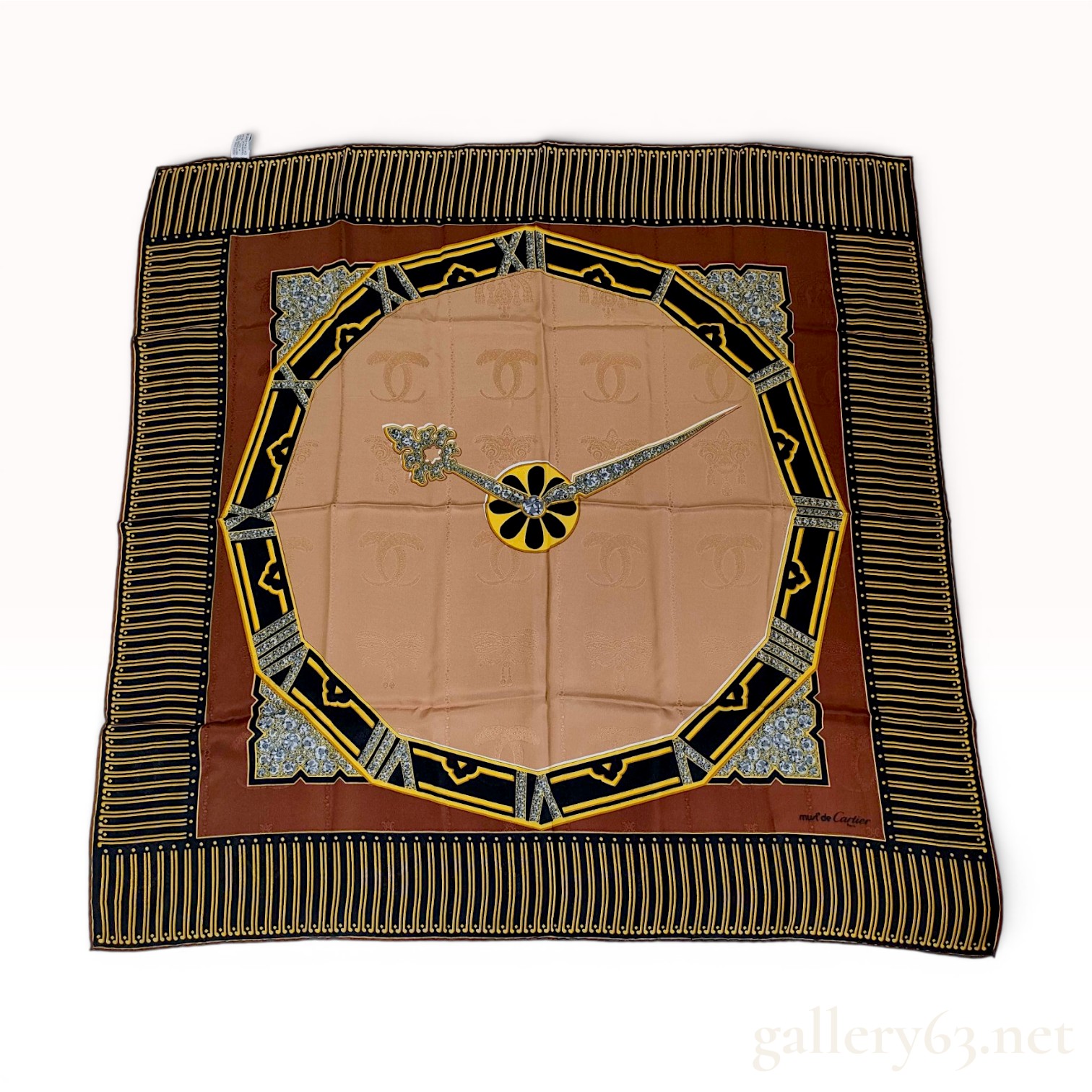 must de Cartier Paris Silk Scarf with Clock and Interlocking C Motif