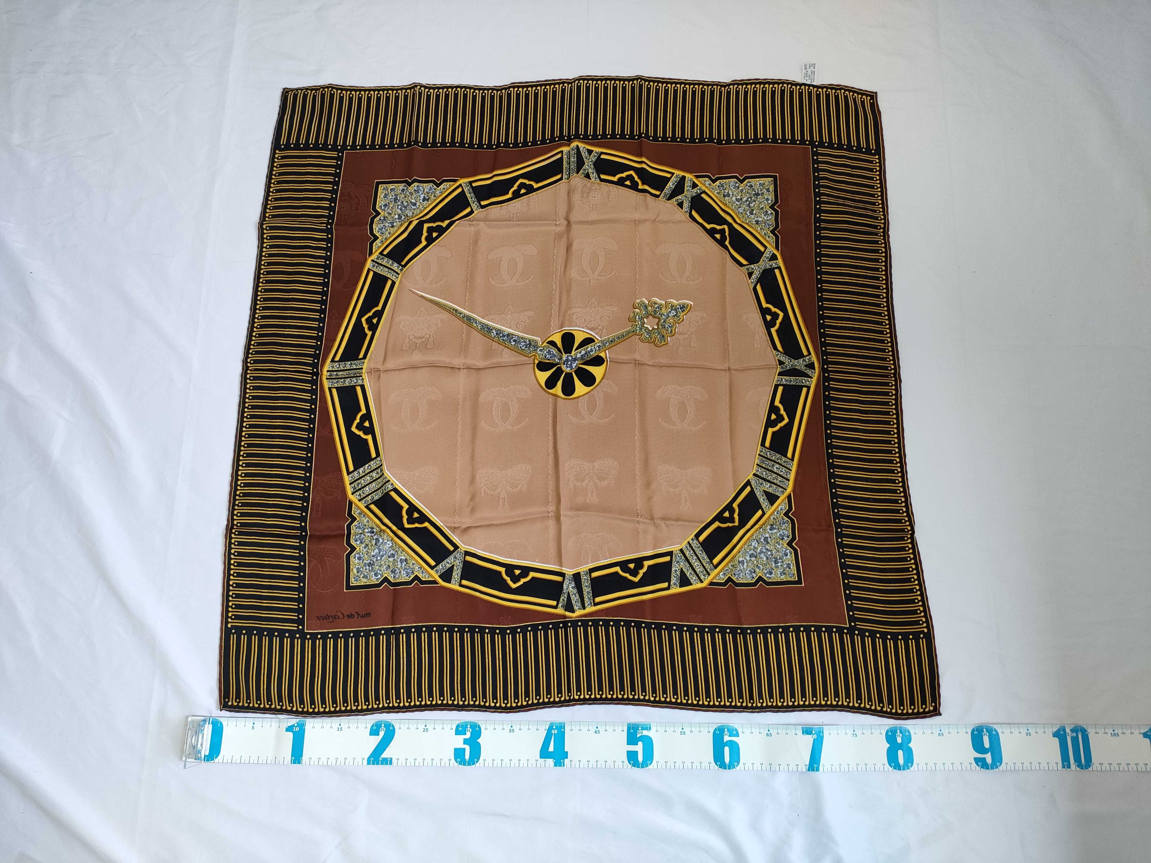 must de Cartier Paris Silk Scarf with Clock and Interlocking C Motif