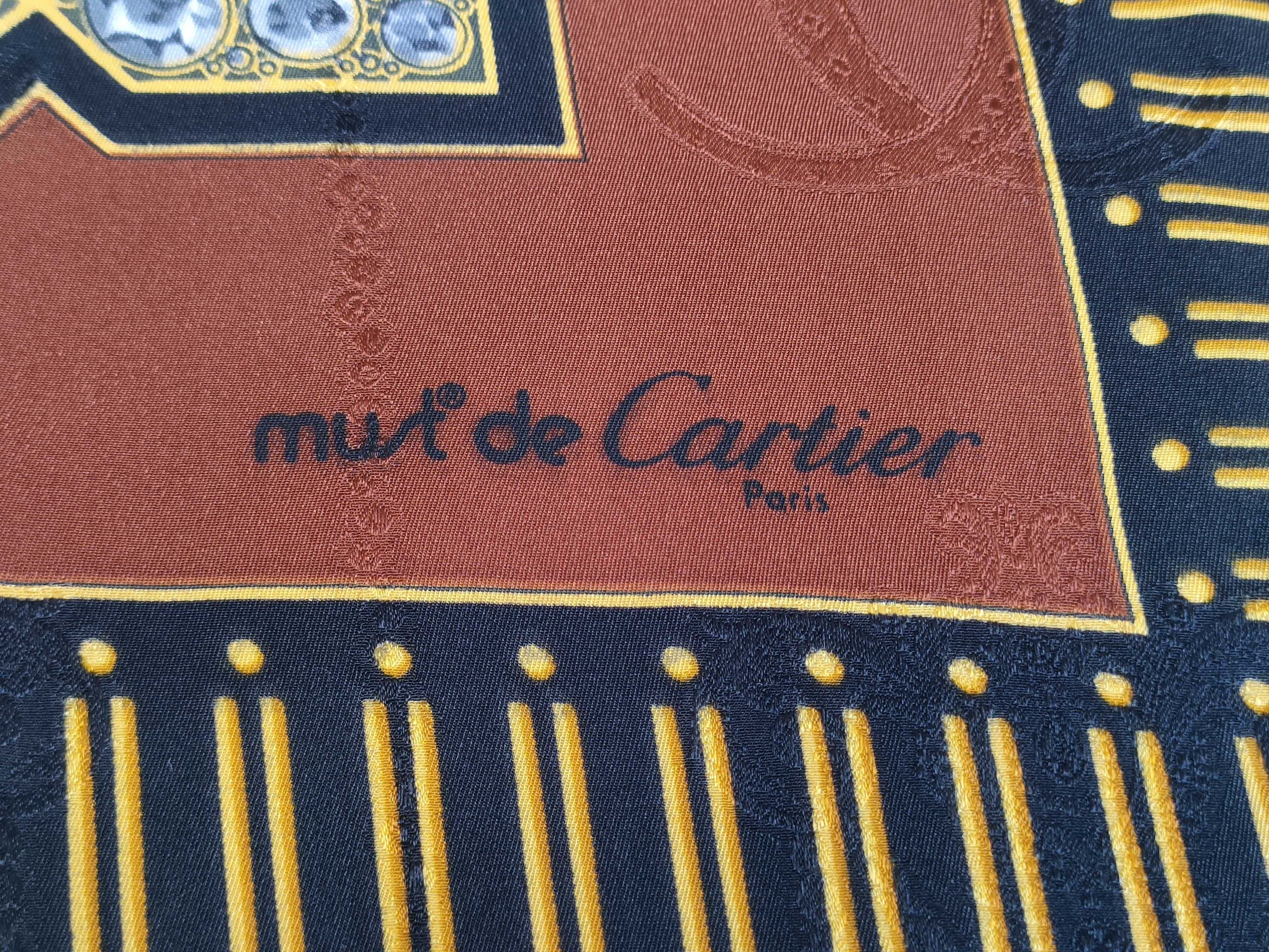 must de Cartier Paris Silk Scarf with Clock and Interlocking C Motif