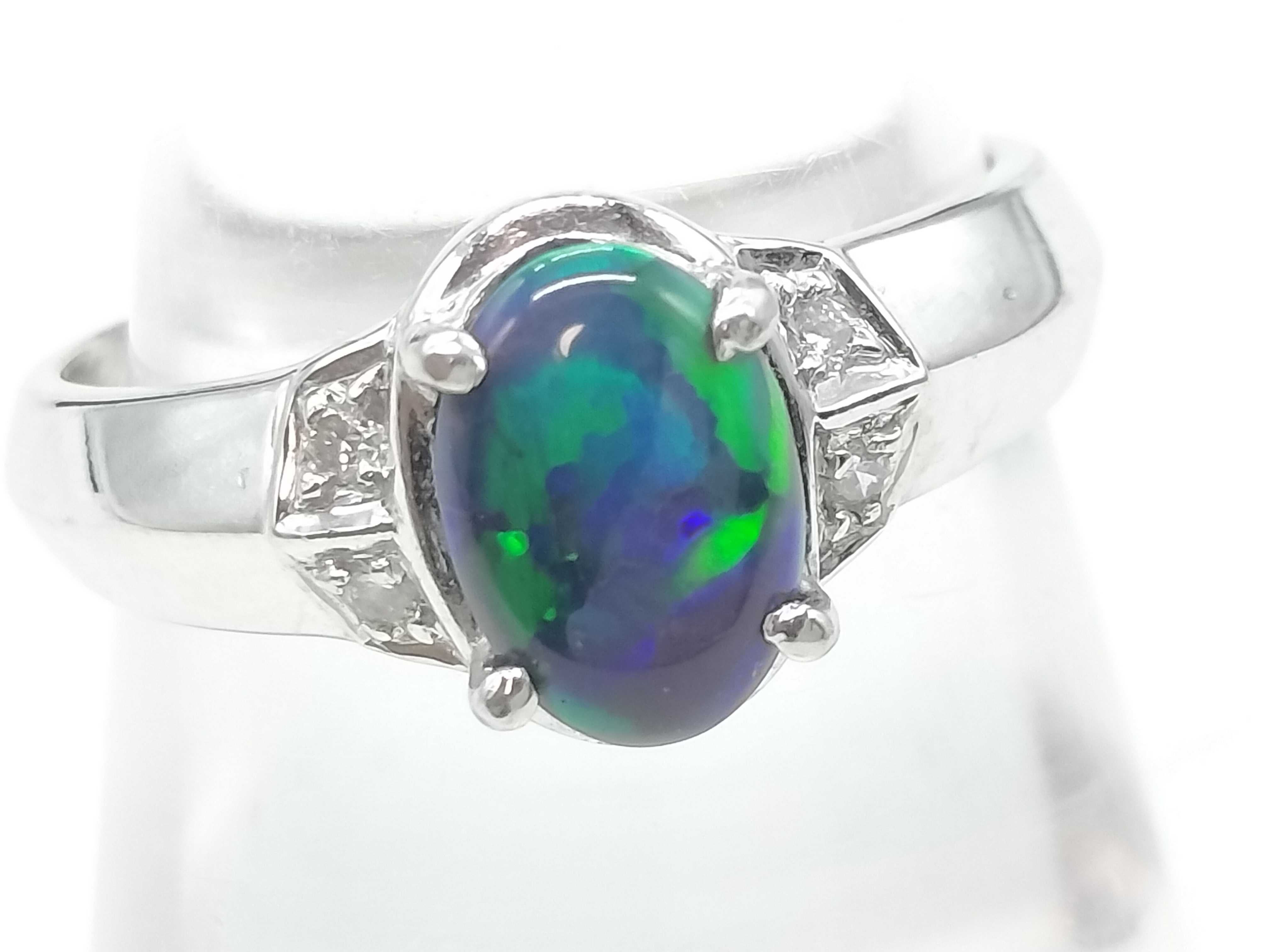 Platinum Black Opal and Diamond Dress Ring