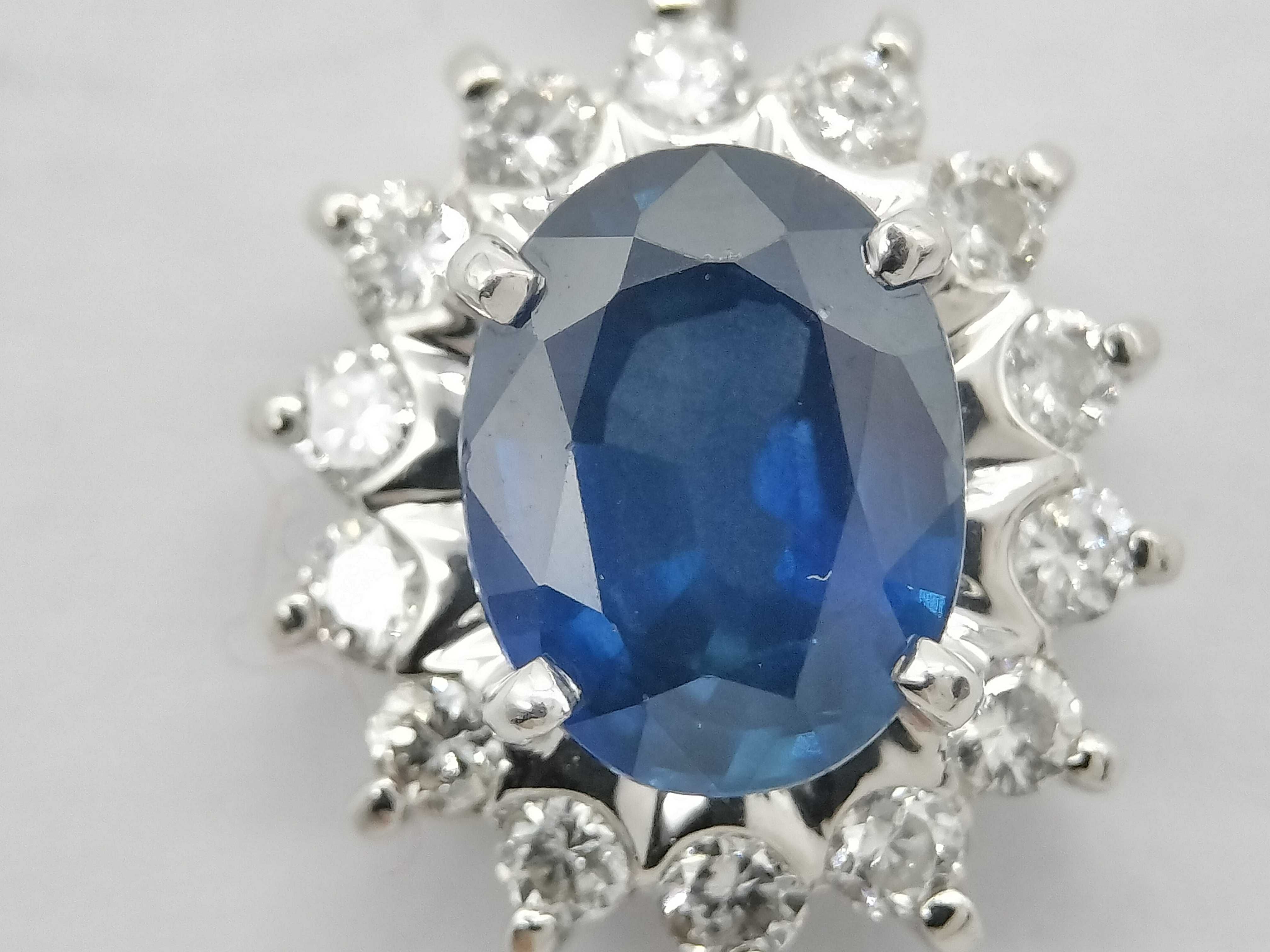 Platinum Sapphire and Diamond Halo Pendant